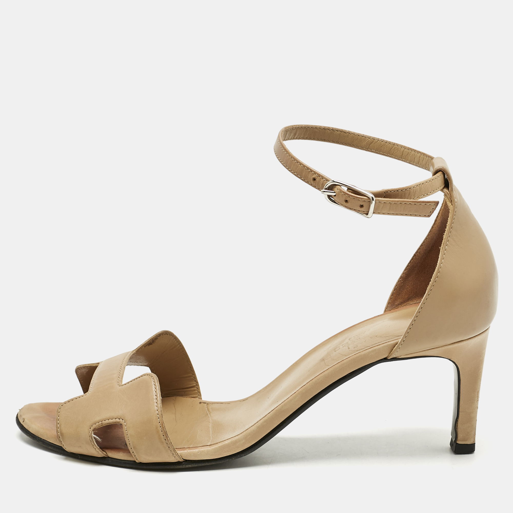 

Hermes Beige Leather Premiere Ankle Strap Sandals Size