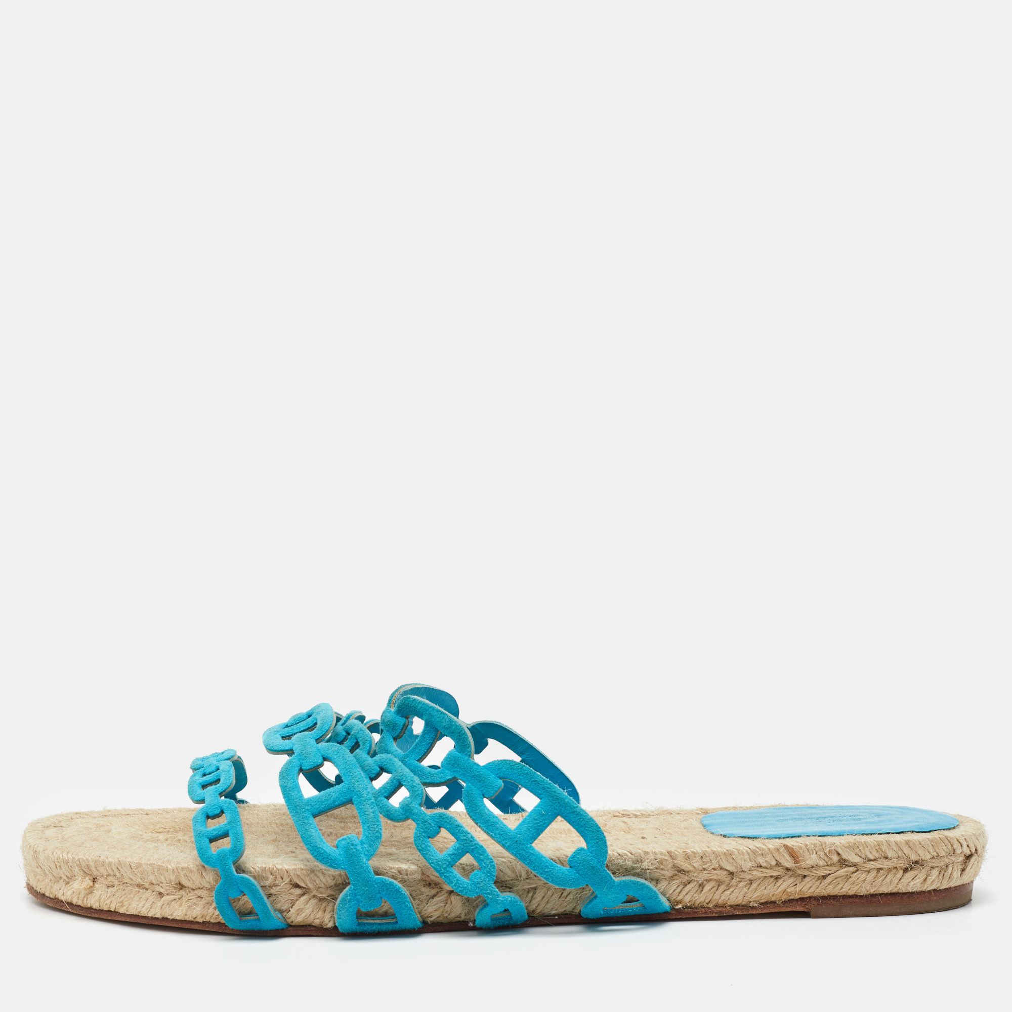 

Hermes Blue Suede Thalassa Espadrille Flat Sandals Size
