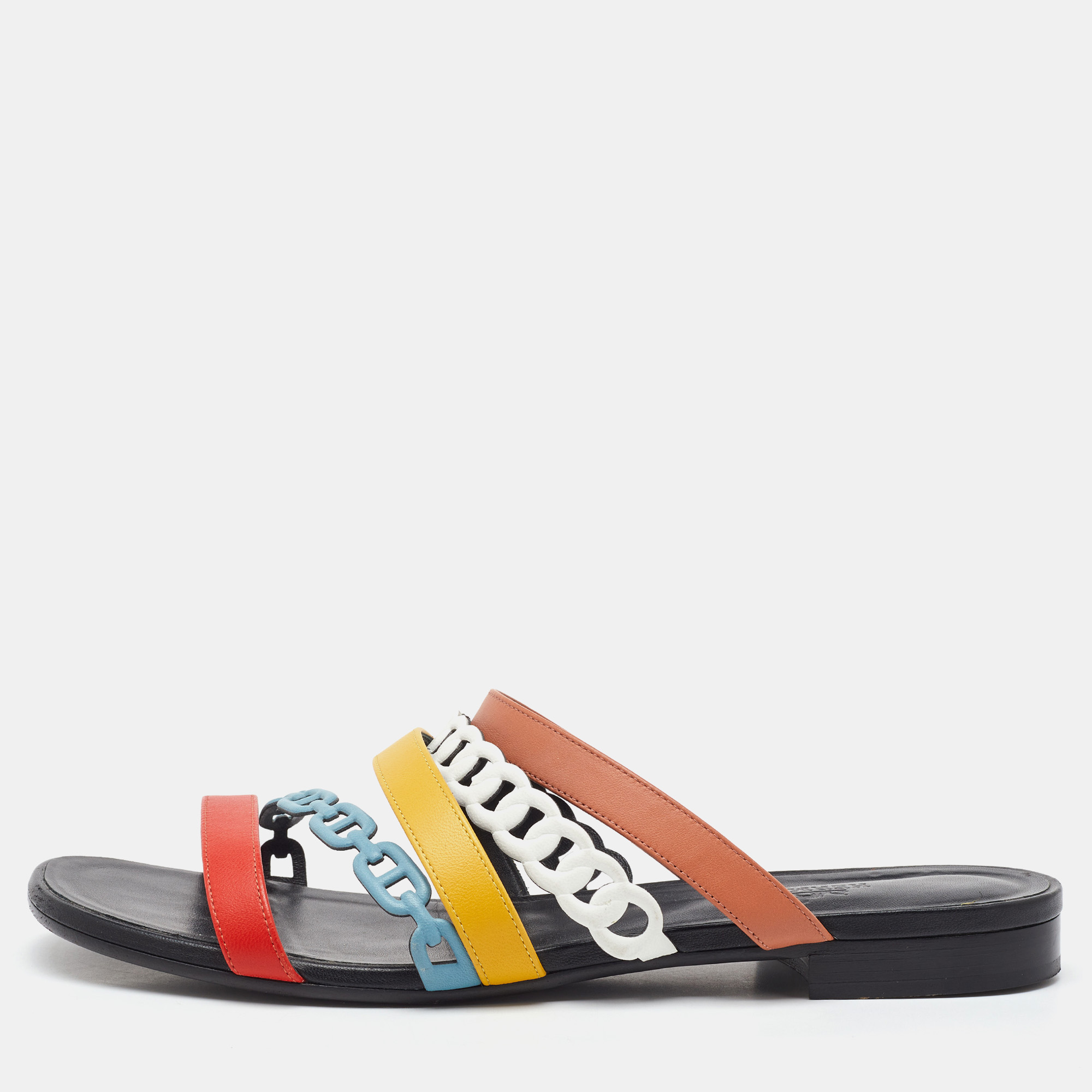 

Hermes Multicolor Leather Amalfi Flat Slide Sandals Size