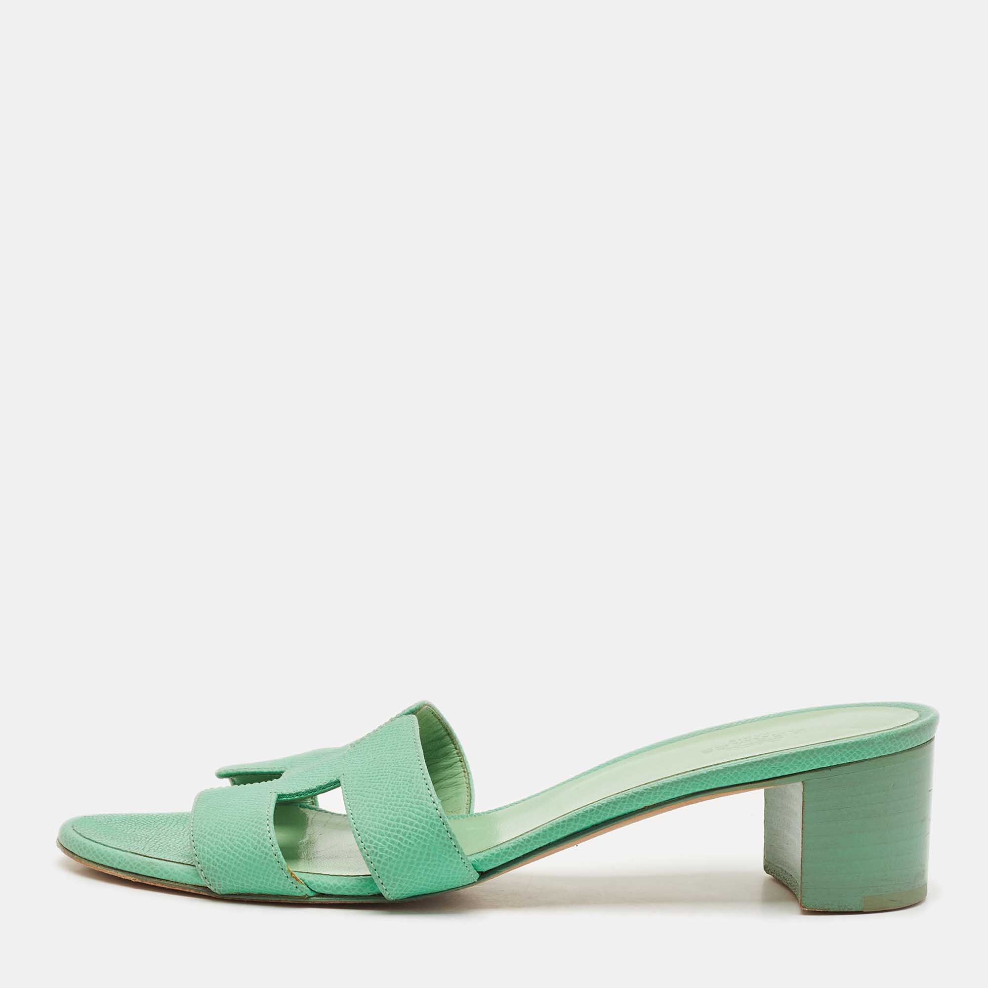 

Hermes Green Leather Oasis Slide Sandals Size