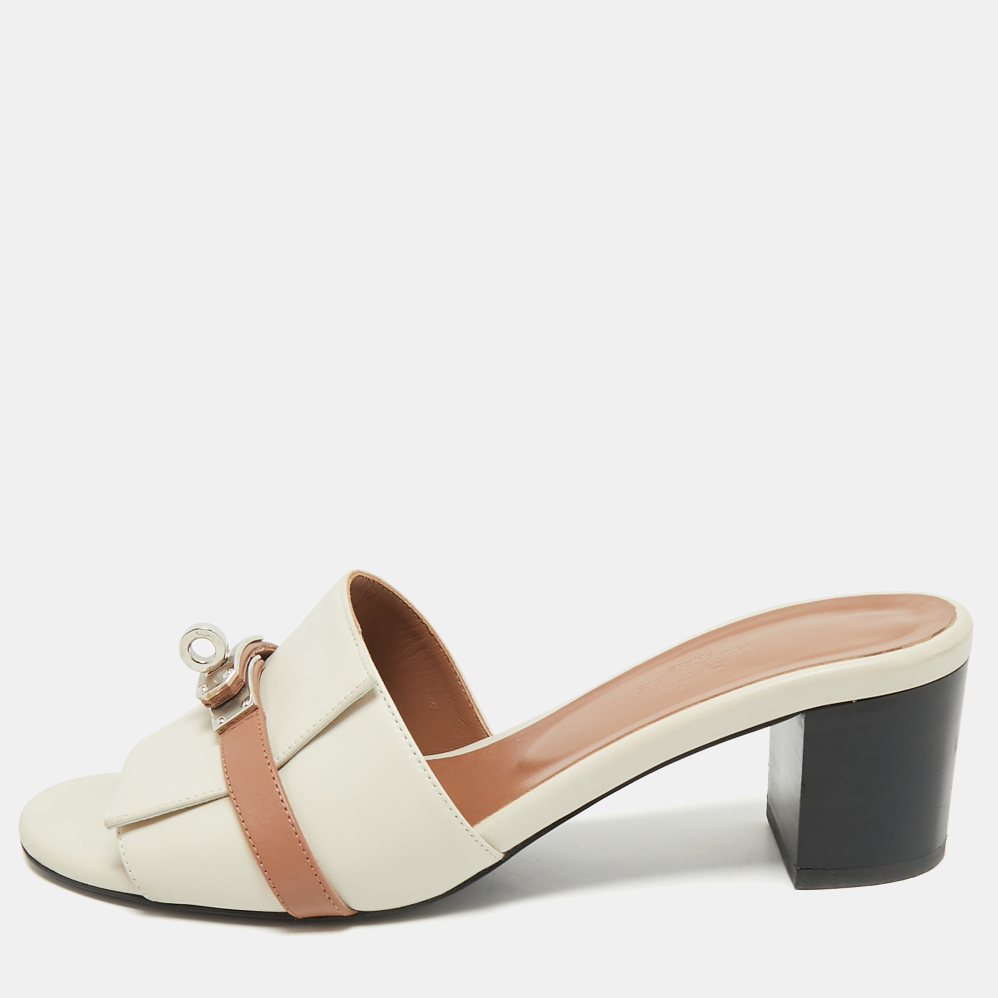 

Hermes Cream/Brown Leather Gigi Slide Sandals Size