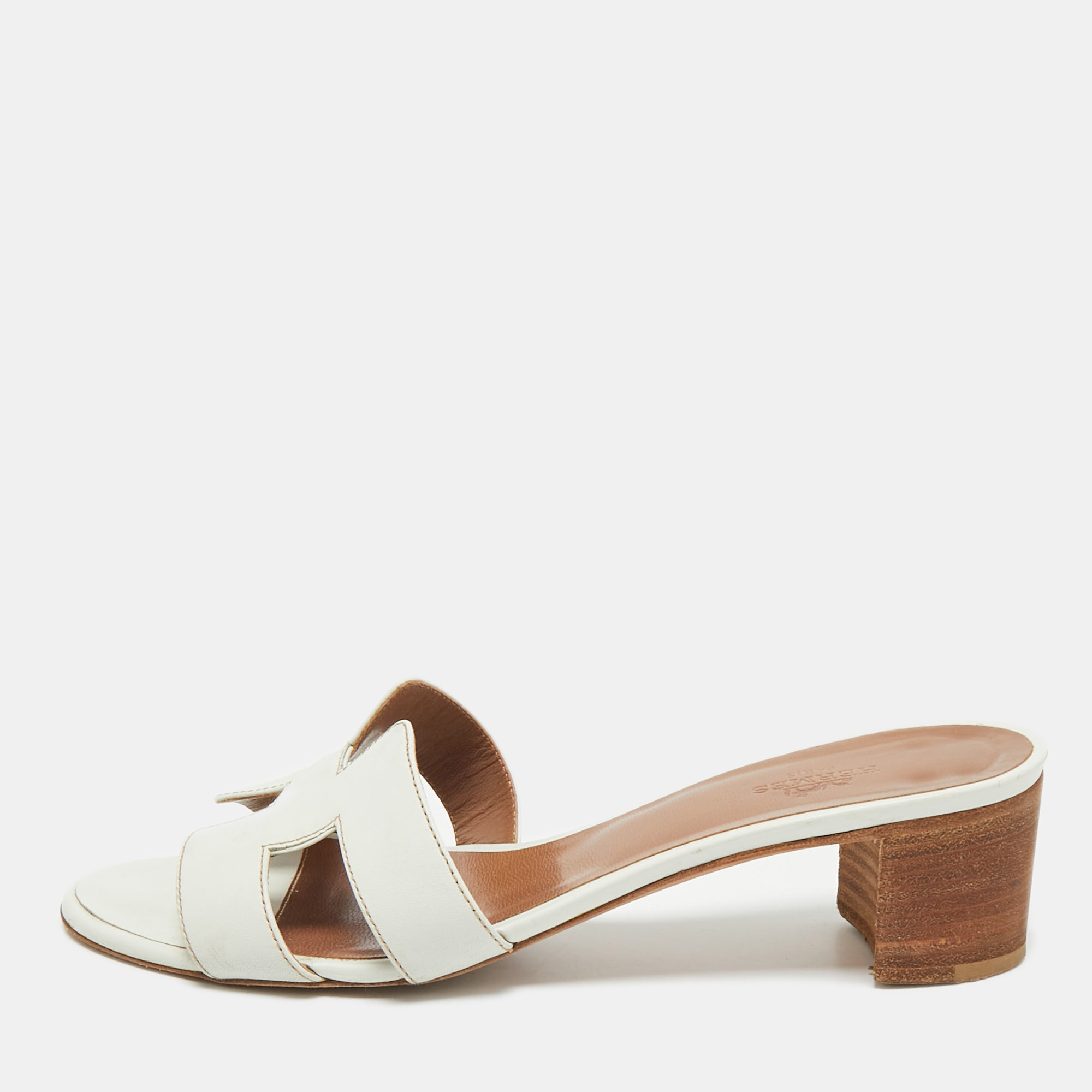 

Hermes White Leather Oasis Slide Sandals Size
