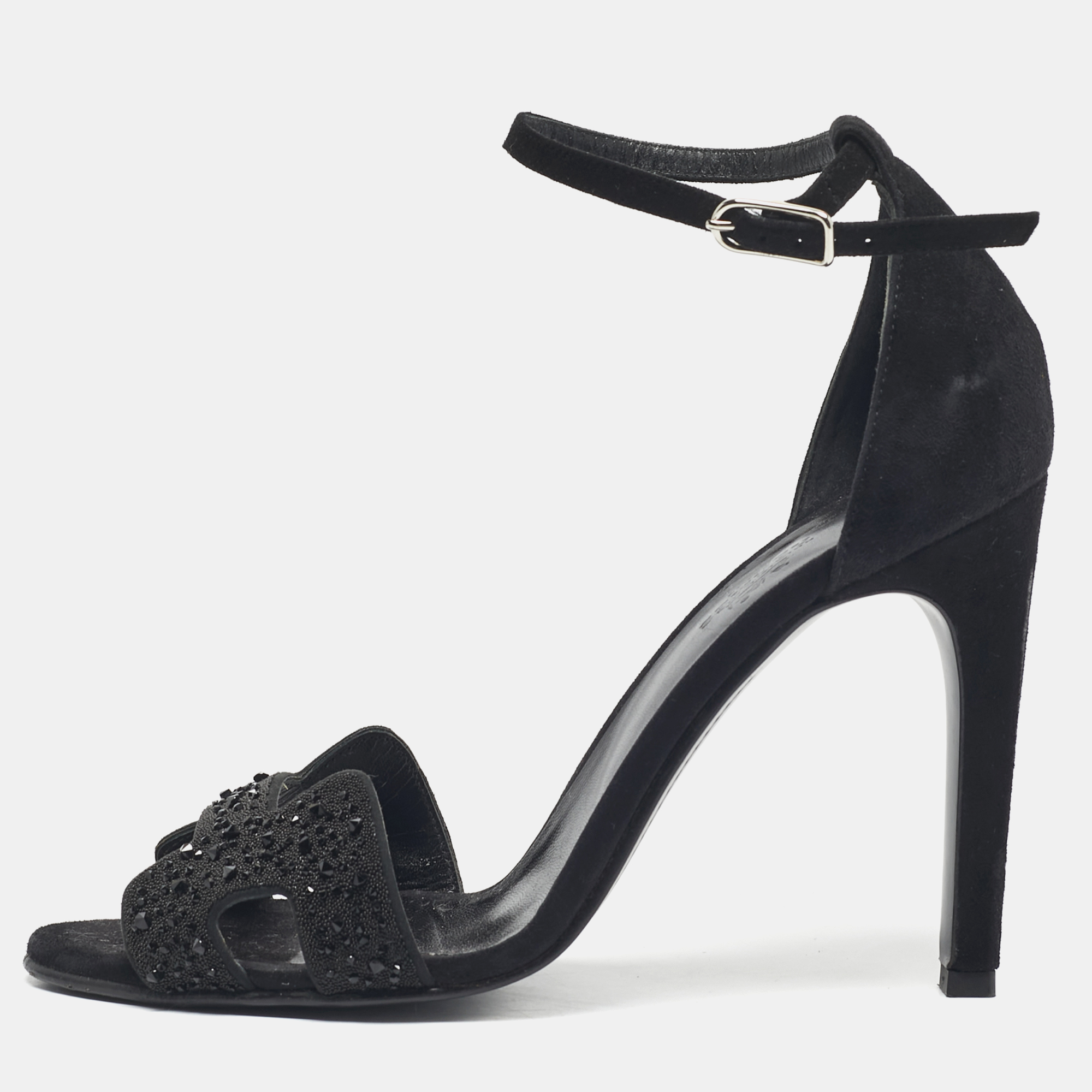 

Hermes Black Suede And Crystal Embellished Premiere Ankle Strap Sandals Size