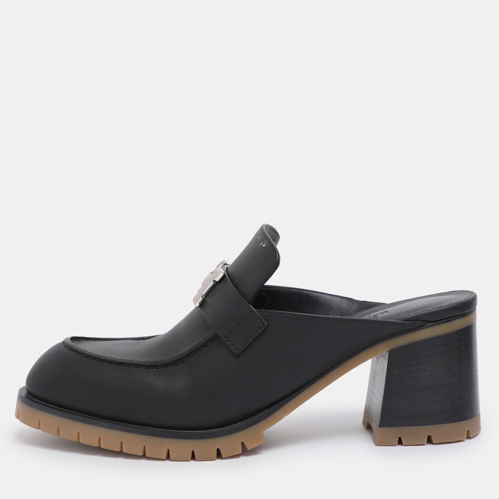 

Hermes Black Leather Mules Flore 60 Size 38.5