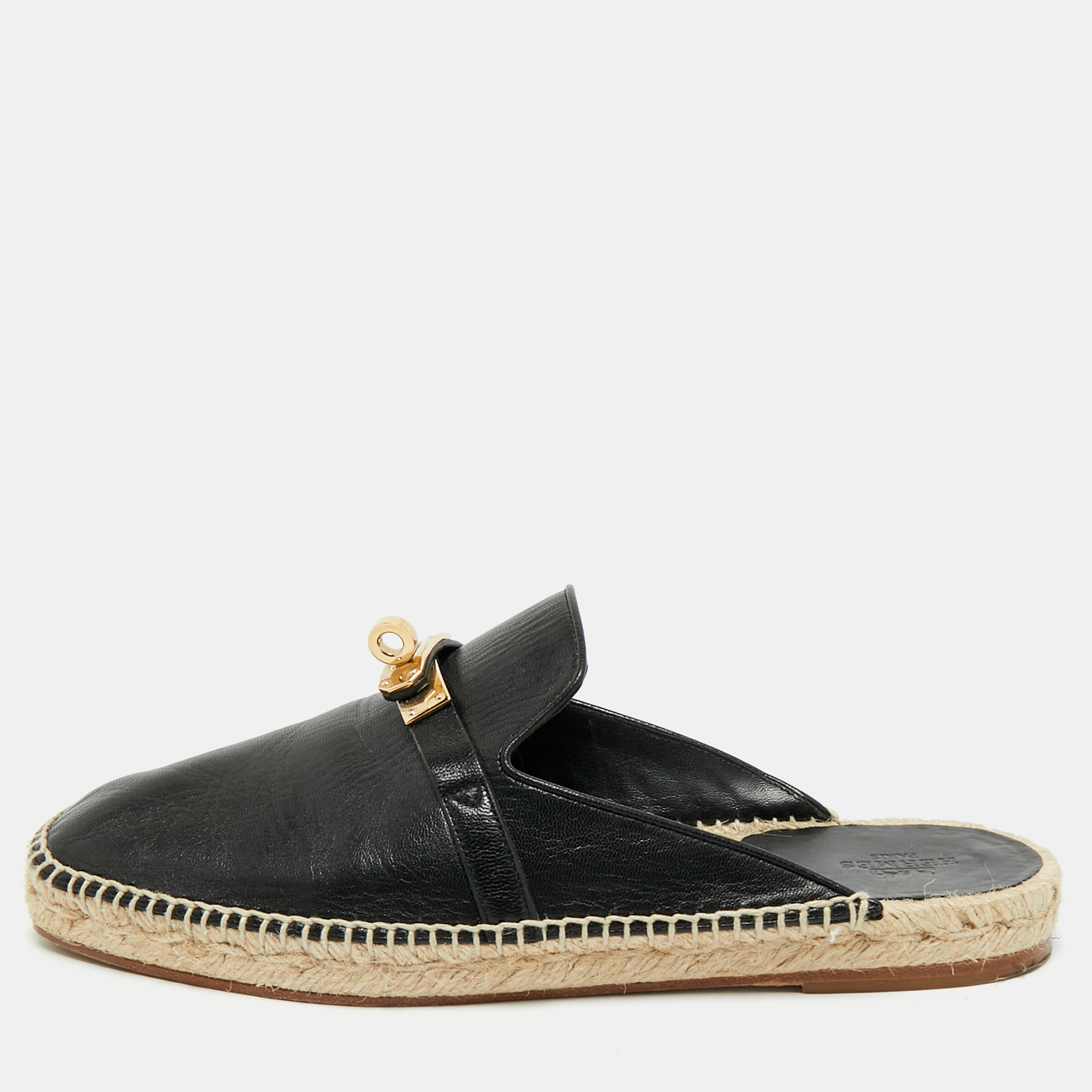 

Hermes Black Leather Feria Flat Mules Size