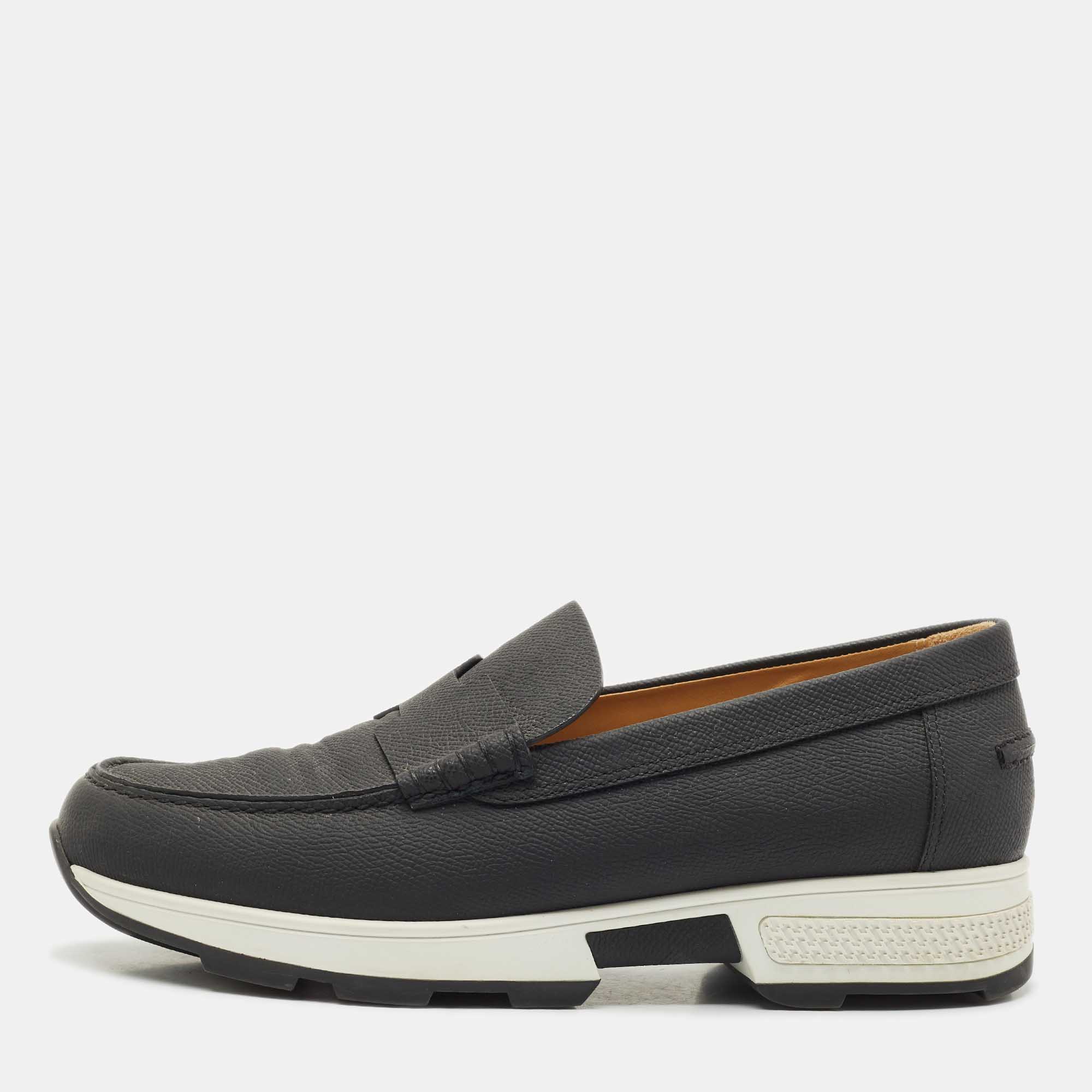 

Hermes Black Leather Kennedy Loafer Sneakers Size 38.5