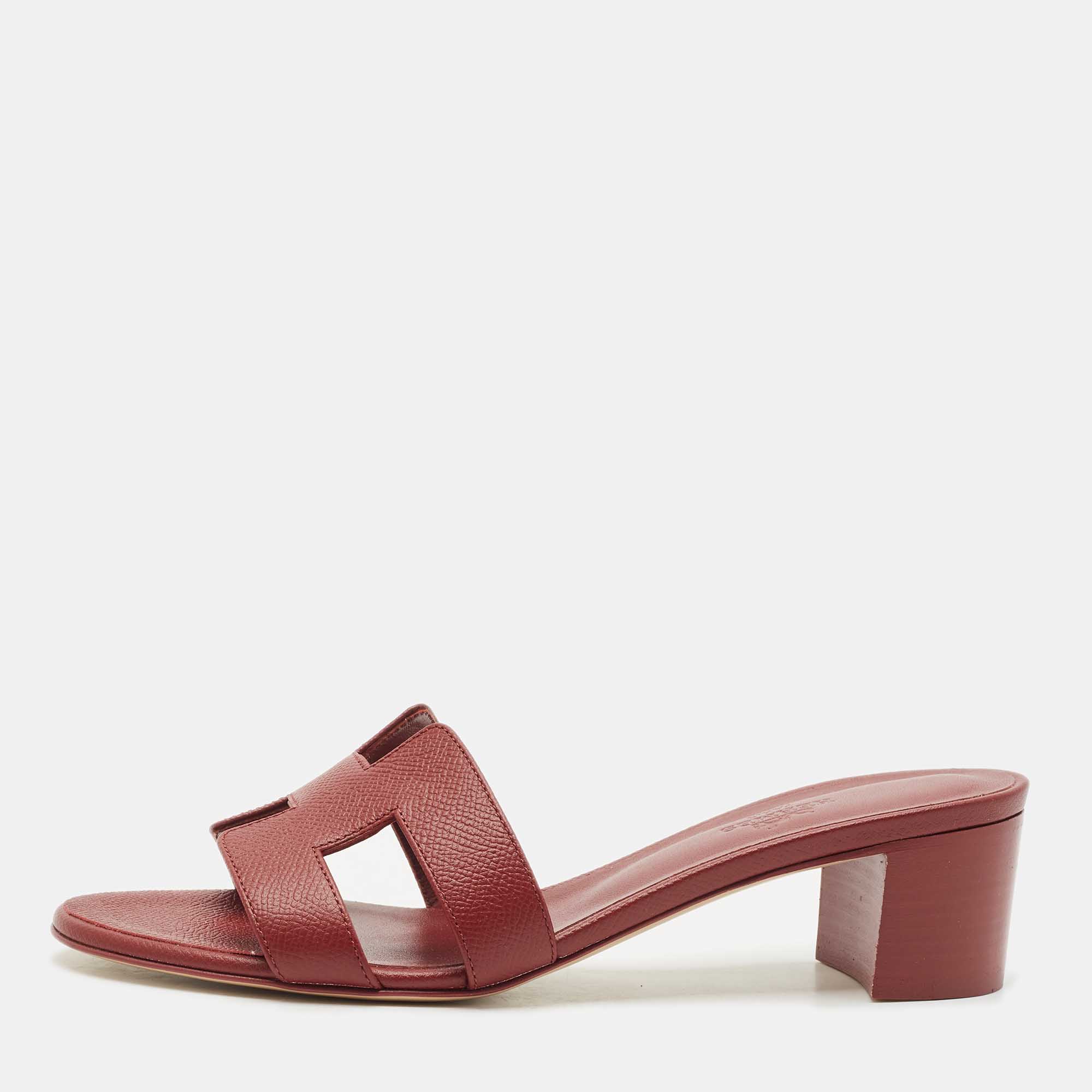 

Hermes Burgundy Leather Oasis Slide Sandals Size