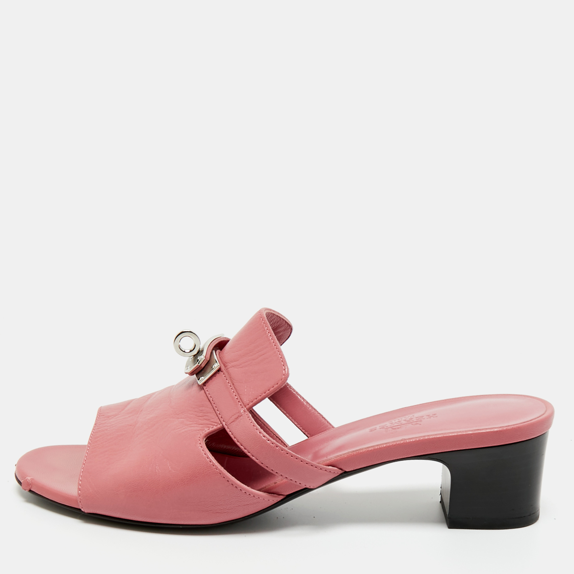 

Hermes Pink Leather Cute Mule Sandals Size
