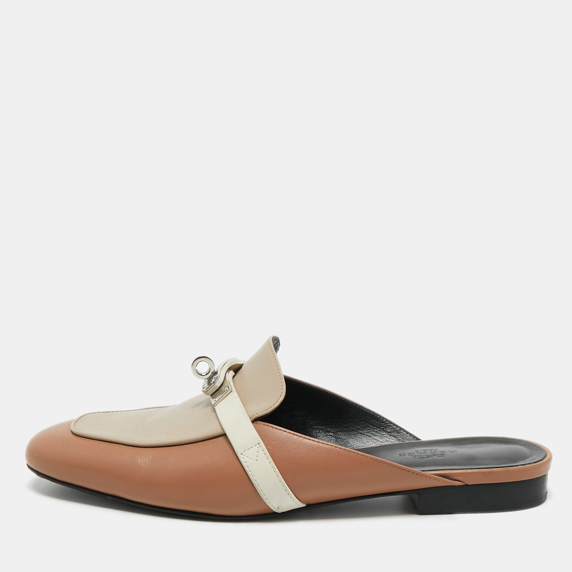 Pre-owned Hermes Beige/cream Leather oz Mule Sandals Size 39