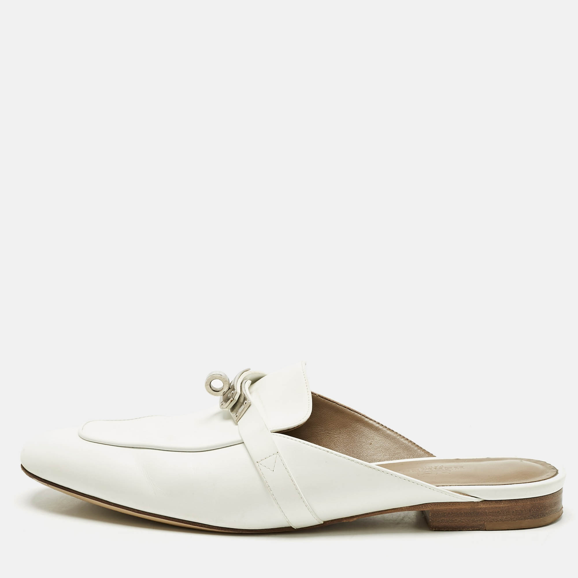 

Hermes White Leather Oz Mules Size
