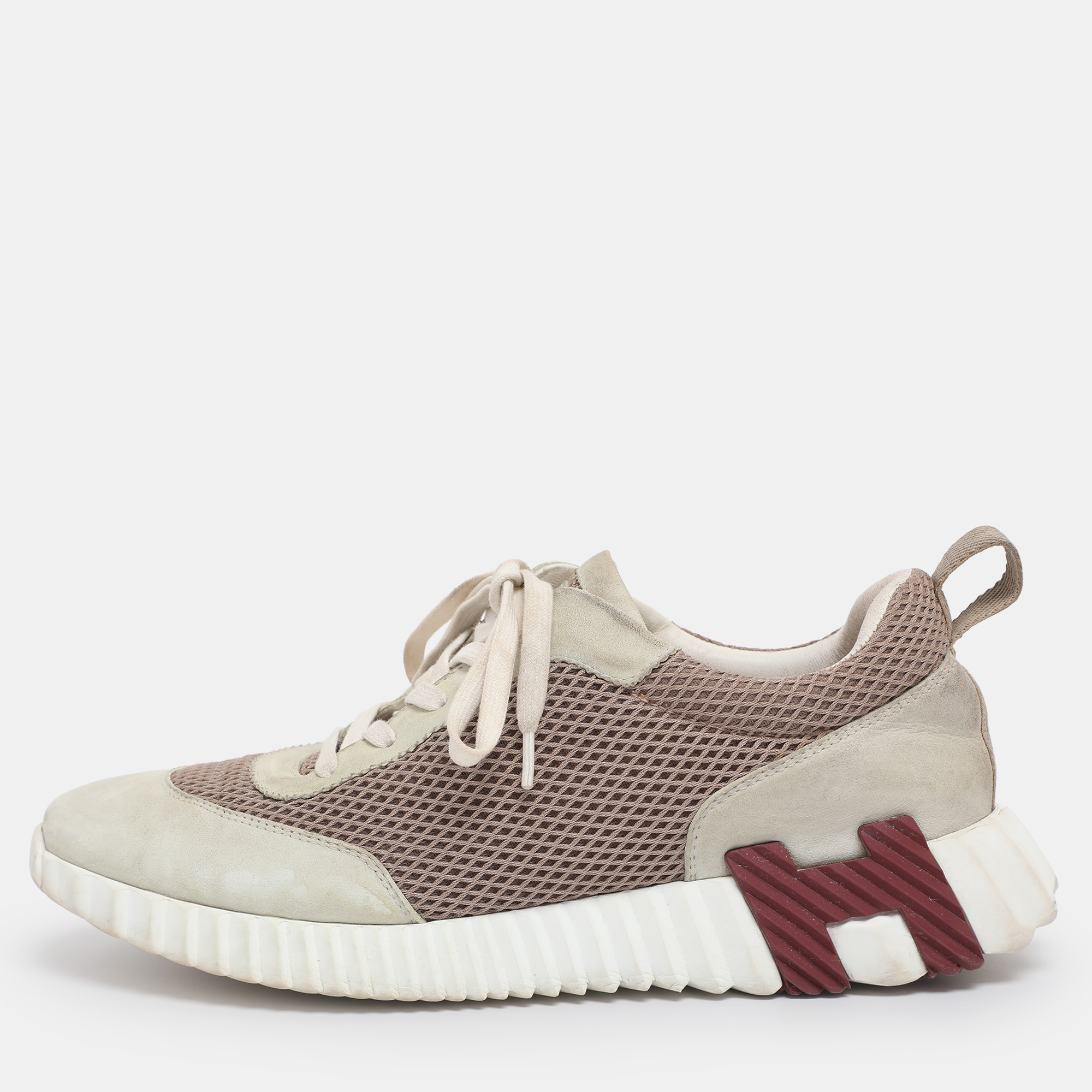 

Hermes Grey/Beige Suede and Mesh Bouncing Sneakers Size 41