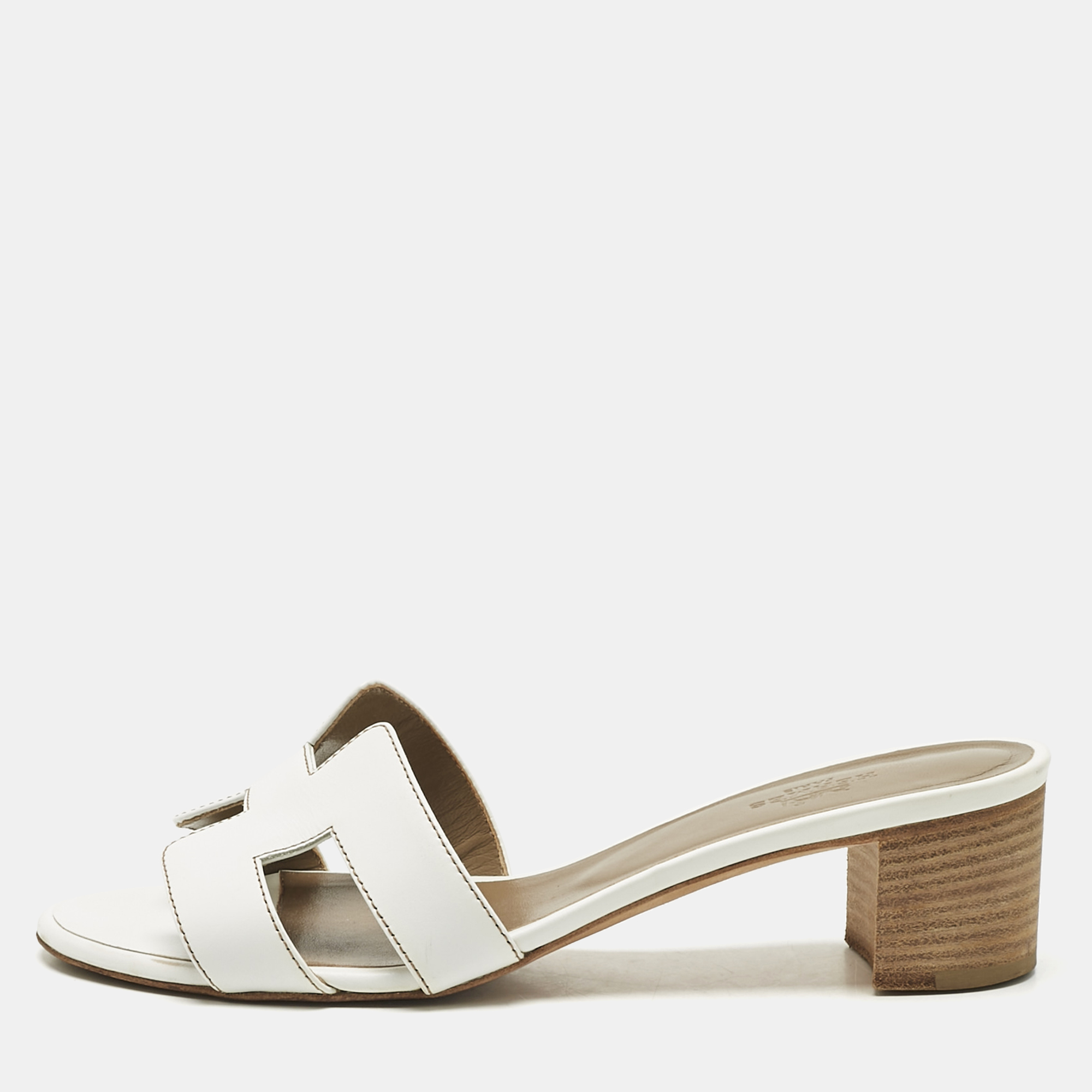 

Hermes White Leather Oasis Slide Sandals Size