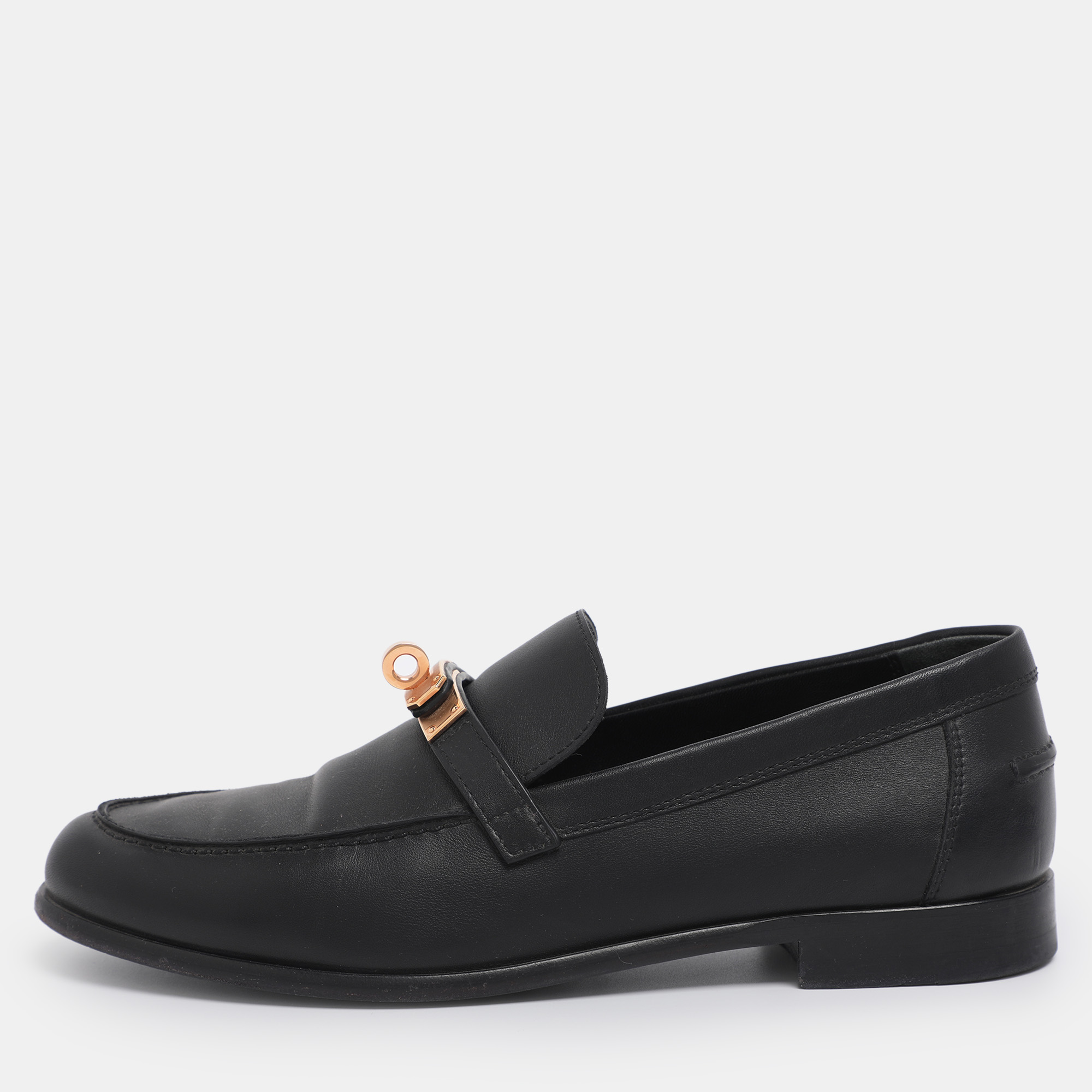 

Hermès Black Leather Destin Loafers Size