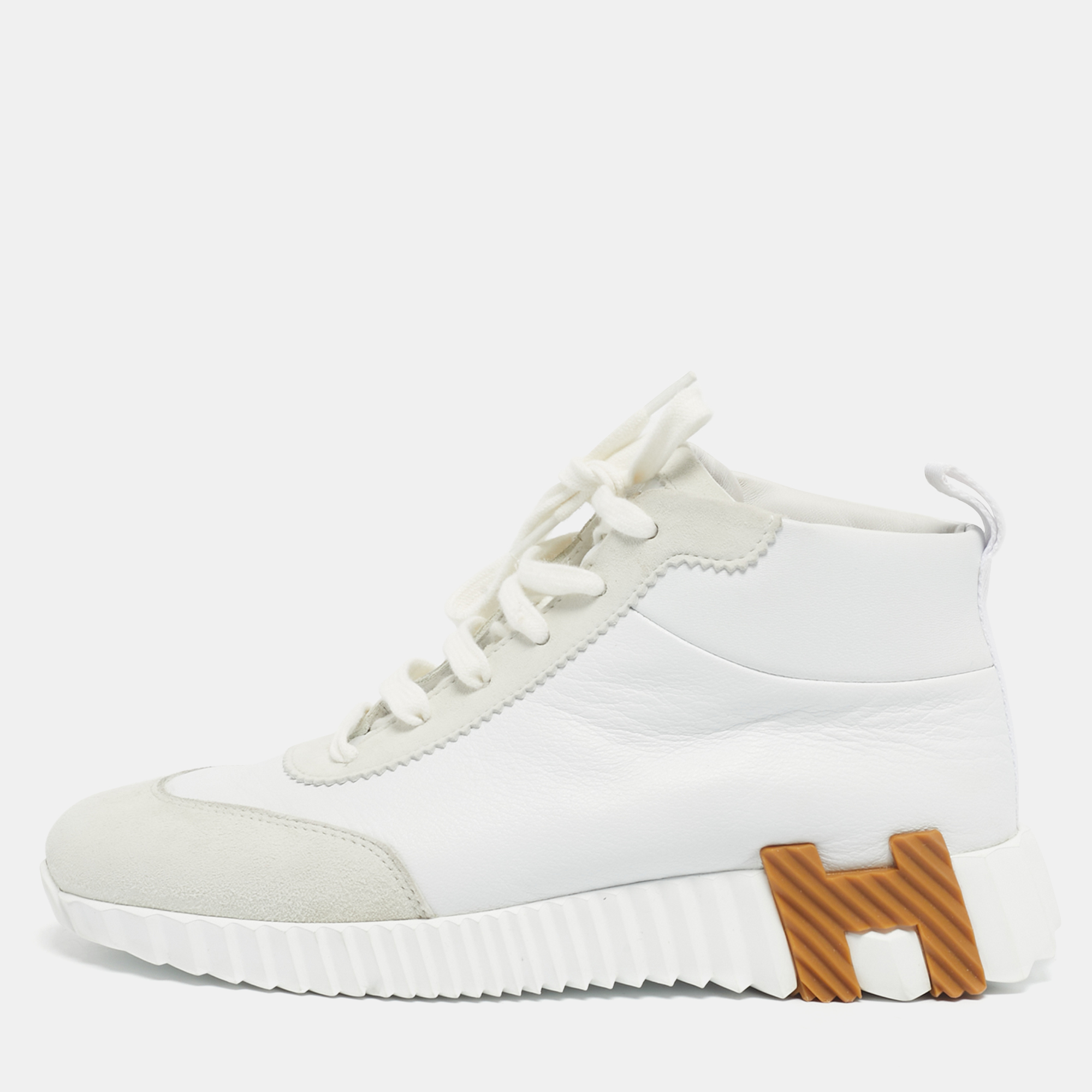 Hermes Grey/White Suede and Leather Hip-Hop Sneakers Size 36