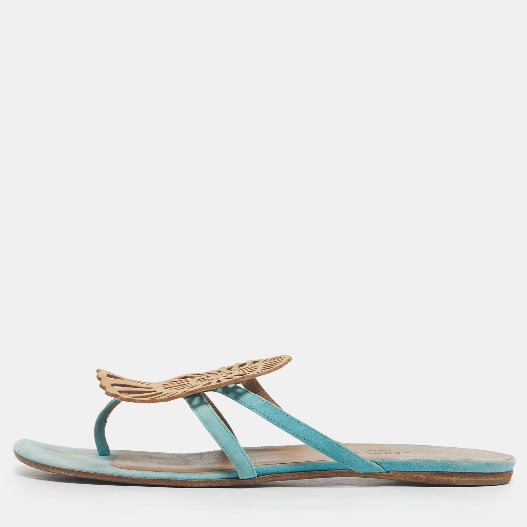 

Hermes Blue/Brown Suede Nautilus Thong Slides Size