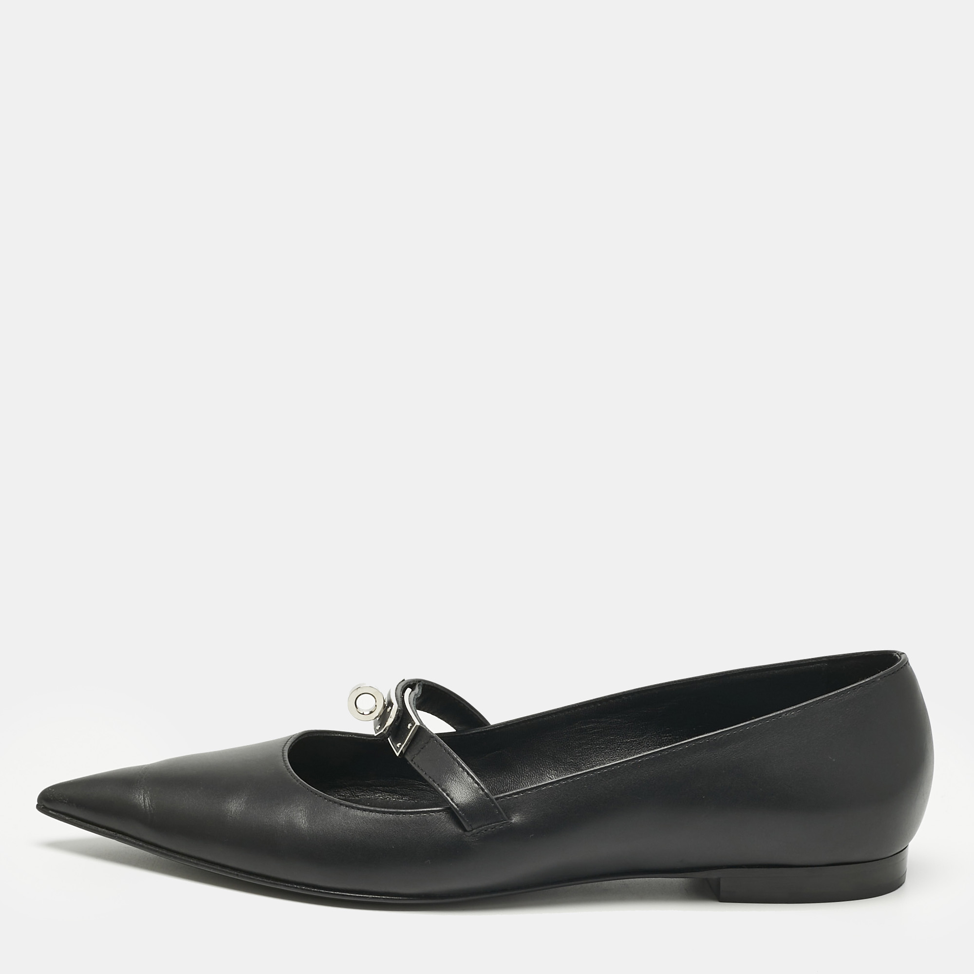 

Hermes Black Leather Kelly Ballet Flats Size