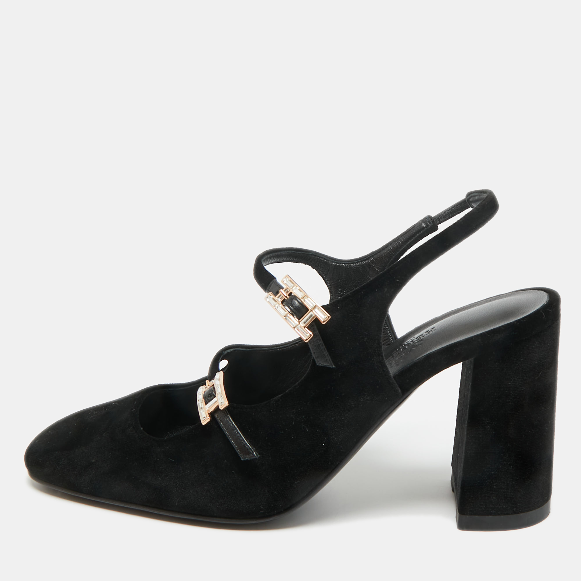 

Hermes Black Velvet Jackie Slingback Pumps Size
