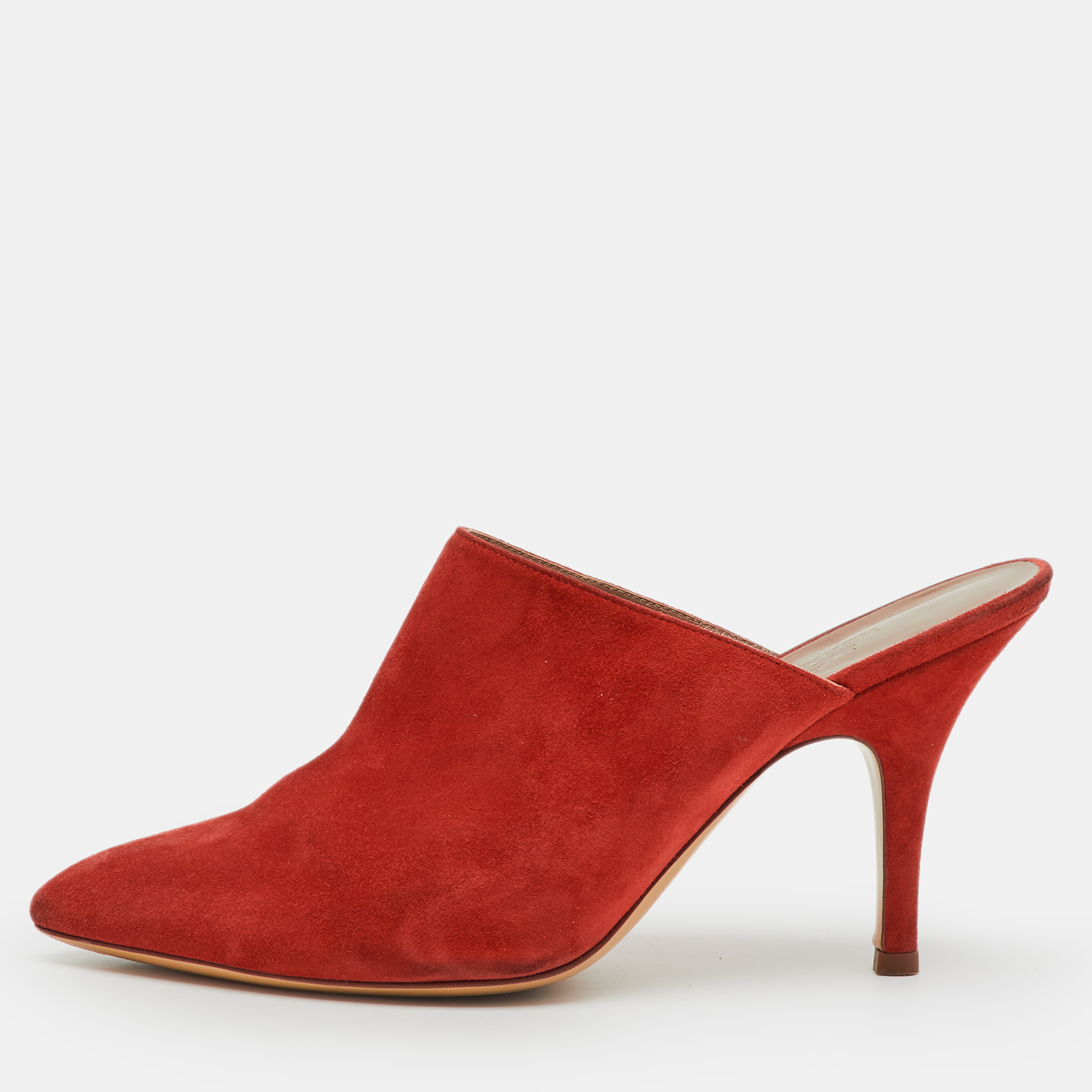 Pre-owned Hermes Orange Suede Pointed Toe Mules Size 37.5