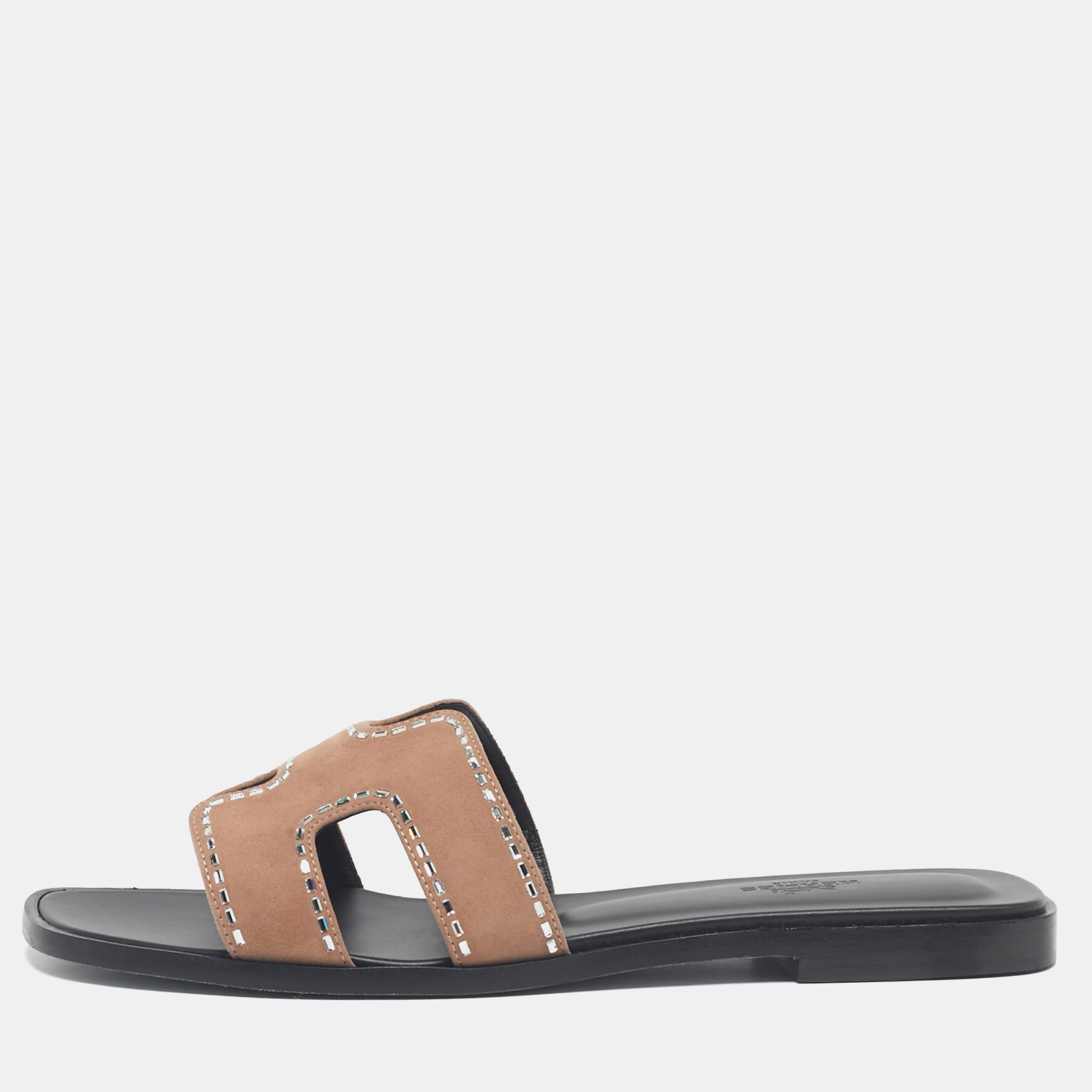 Herm&egrave;s Brown Suede Oran Flat Slides Size 39