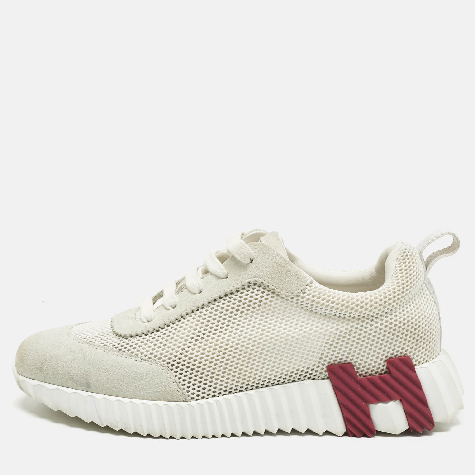 

Hermes Grey/White Fabric and Suede Bouncing Low Top Sneakers Size