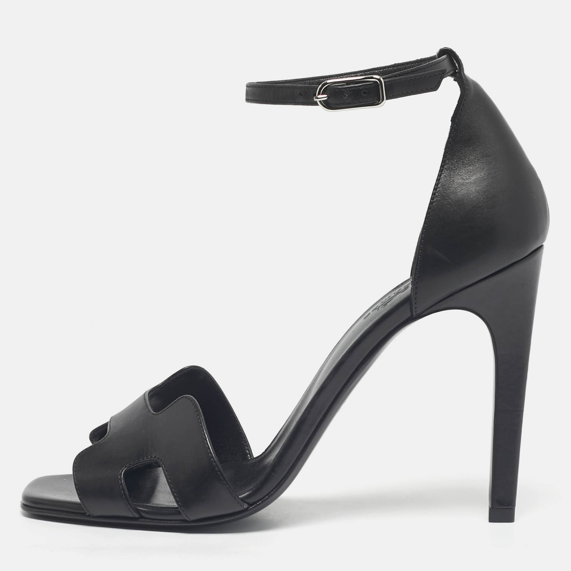 

Hermes Black Leather Premiere Ankle Strap Sandals Size