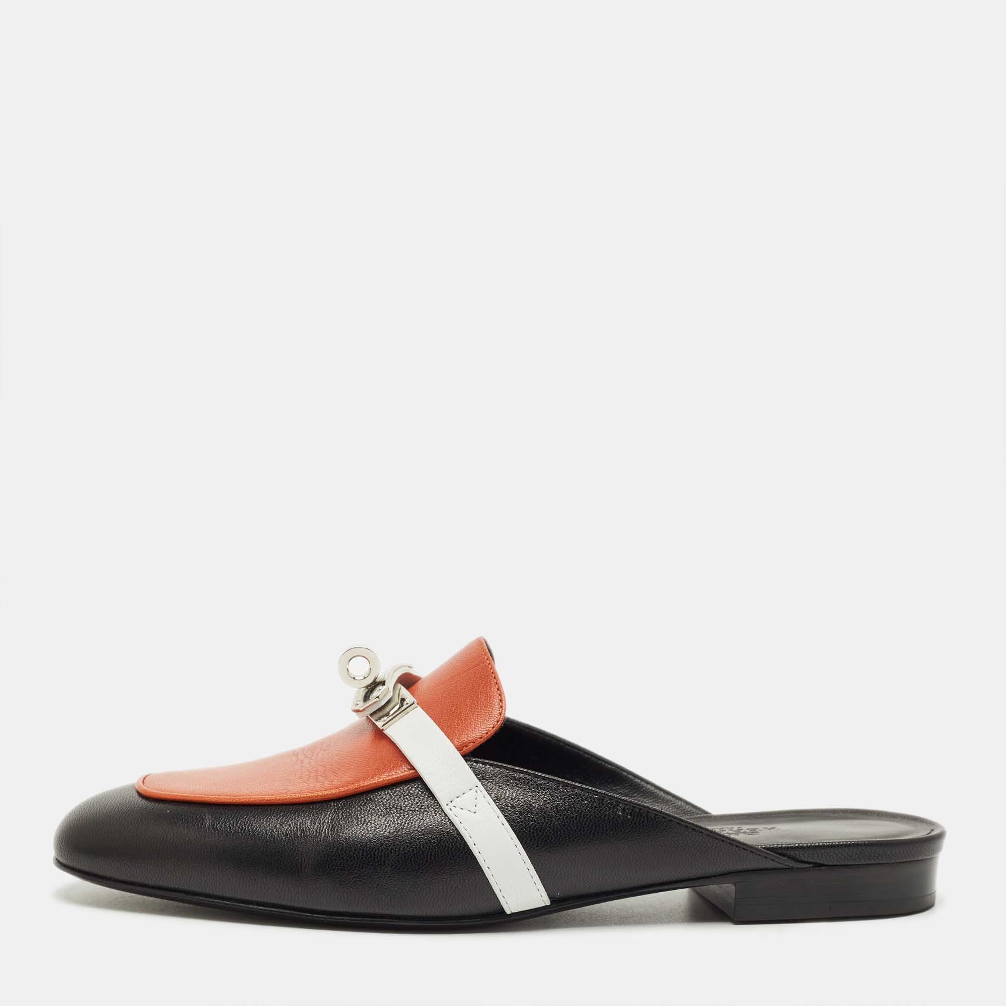 

Hermes Tricolor Leather Oz Mules Size, Orange