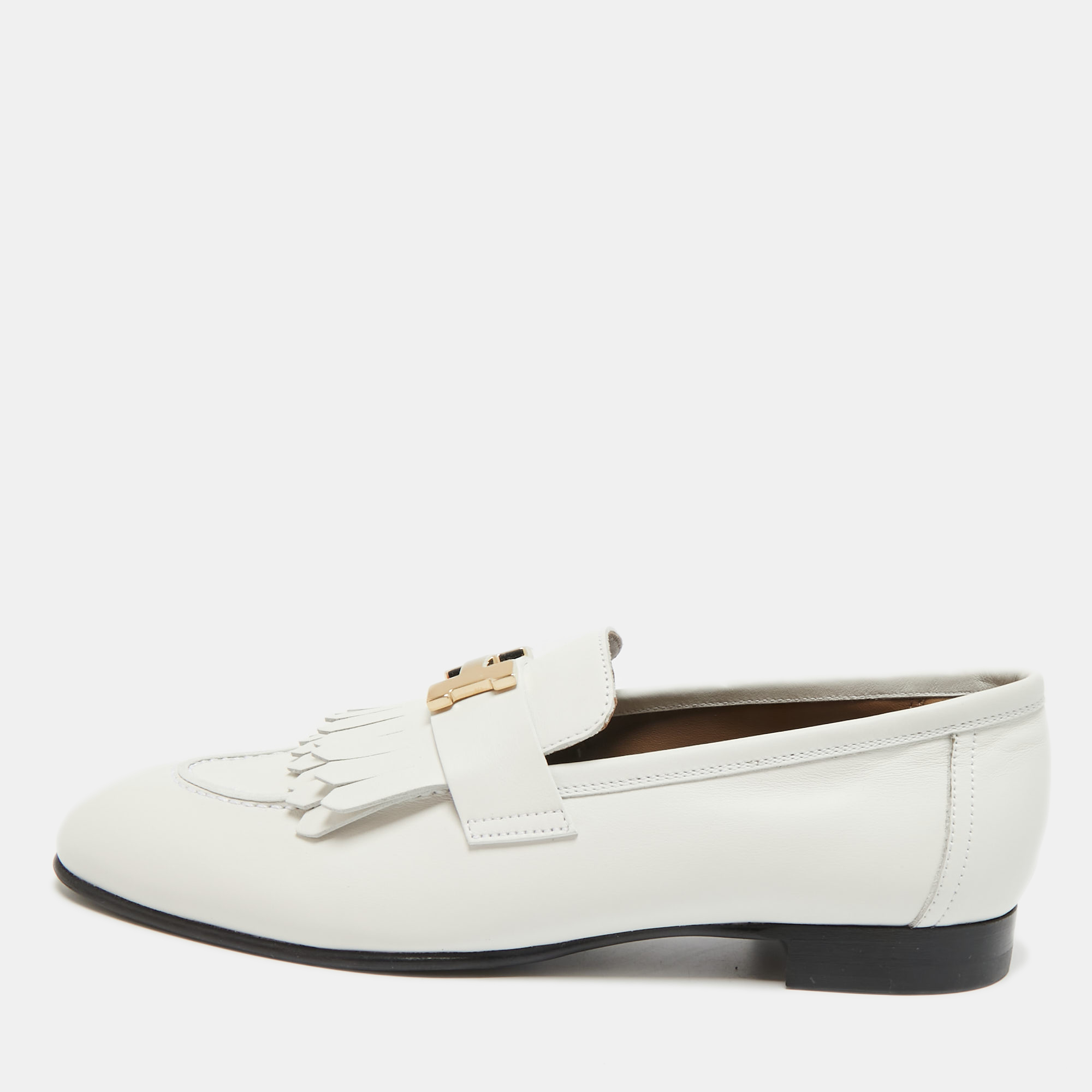 

Hermes White Leather Royal Loafers Size