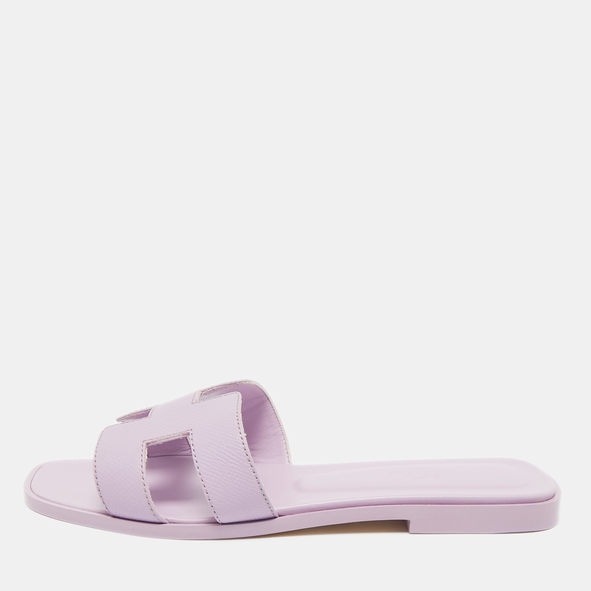 

Hermes Purple Leather Oran Flat Slides Size