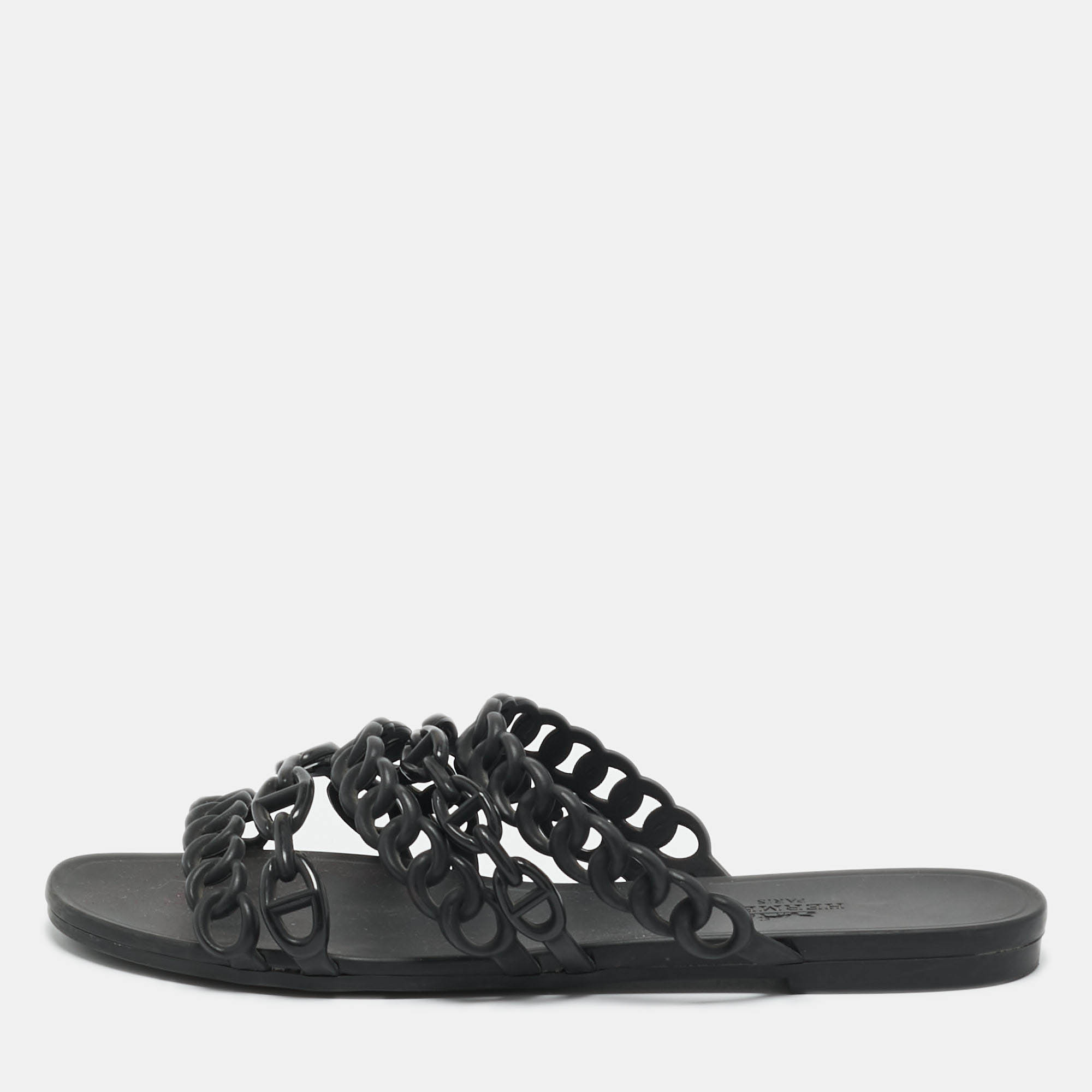 

Hermes Black Jelly D'ancre Chaine Rivage Flats Size