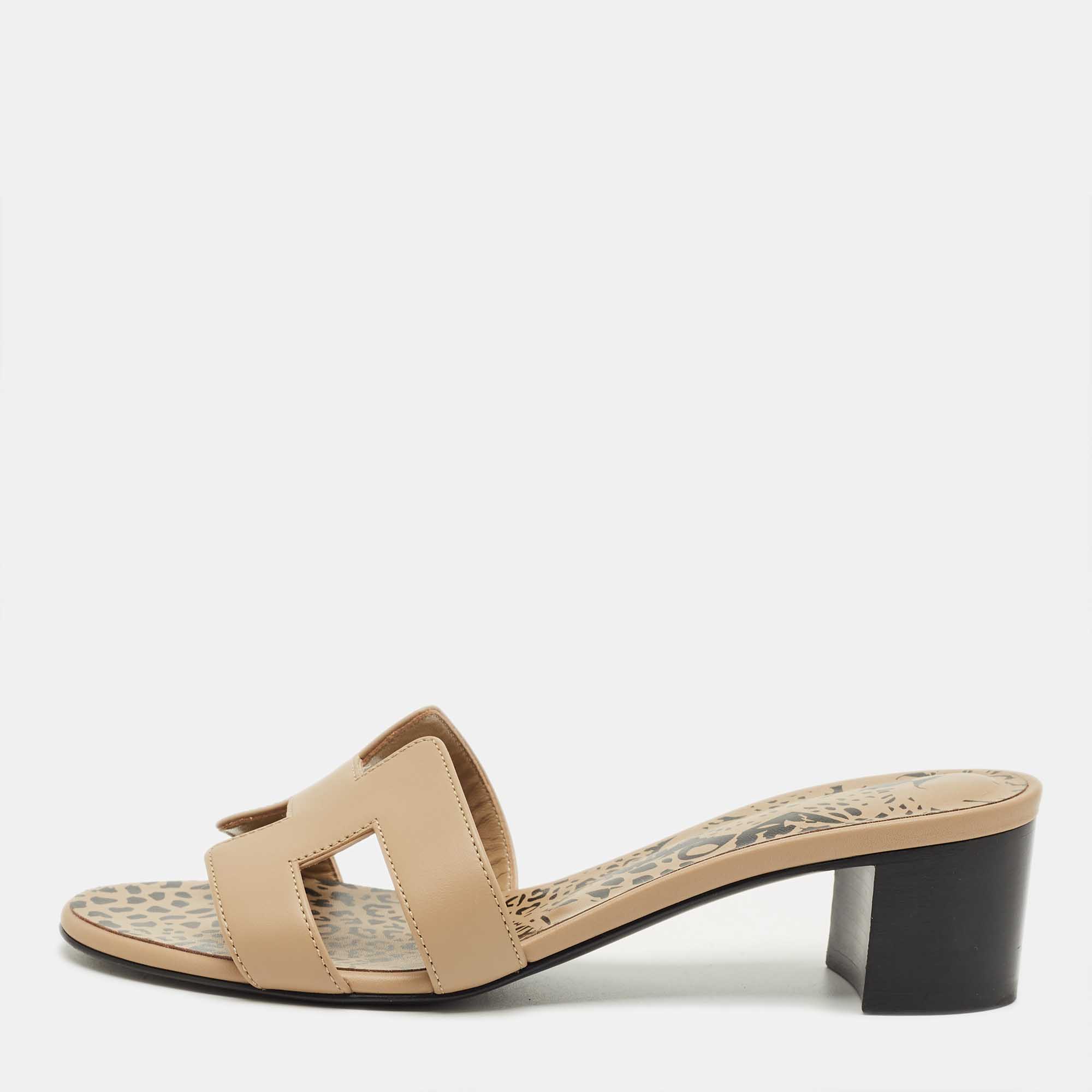 

Hermes Beige Leather Oasis Slide Sandals Size