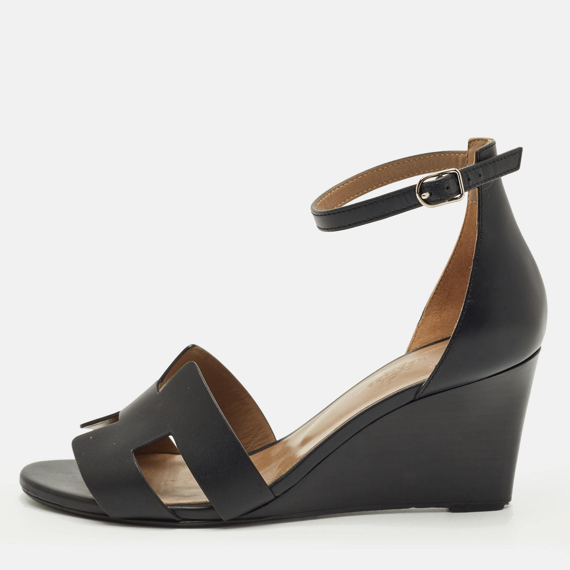 

Hermès Black Leather Legend Wedge Sandals Size