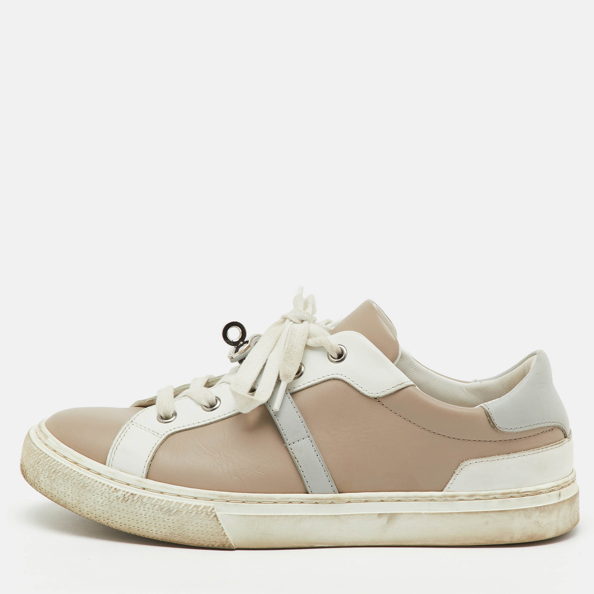 

Hermès Beige/White Leather Day Low Top Sneakers Size