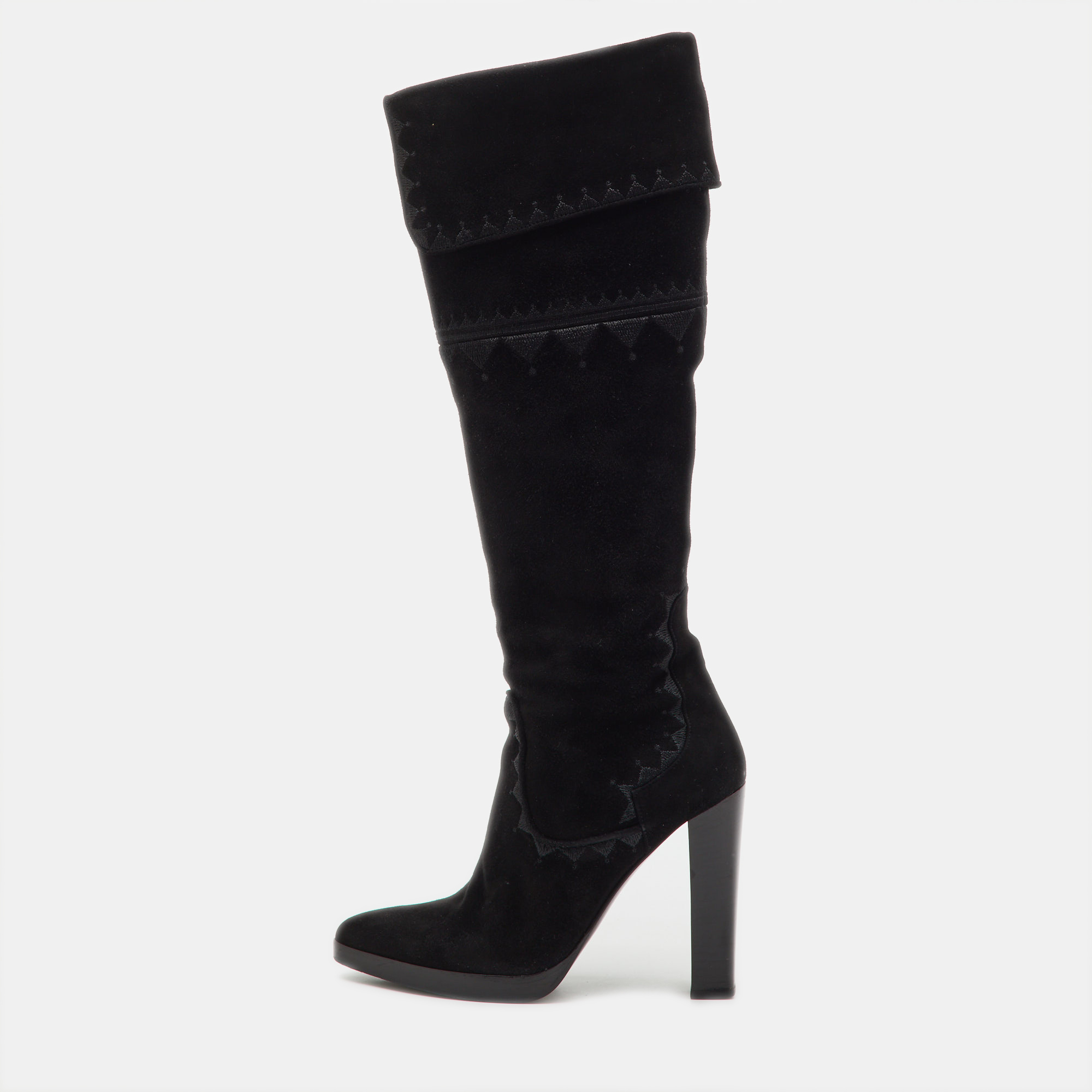

Hermes Black Suede Crusader Embroidered Knee Length Boots Size