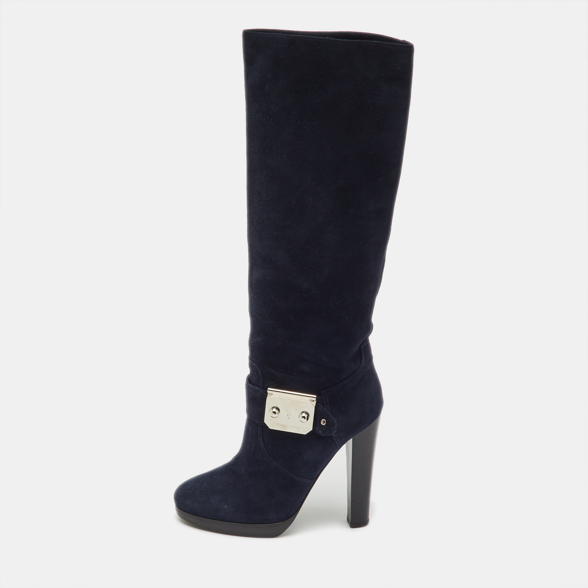 

Hermes Navy Blue Suede Knee Length Boots Size