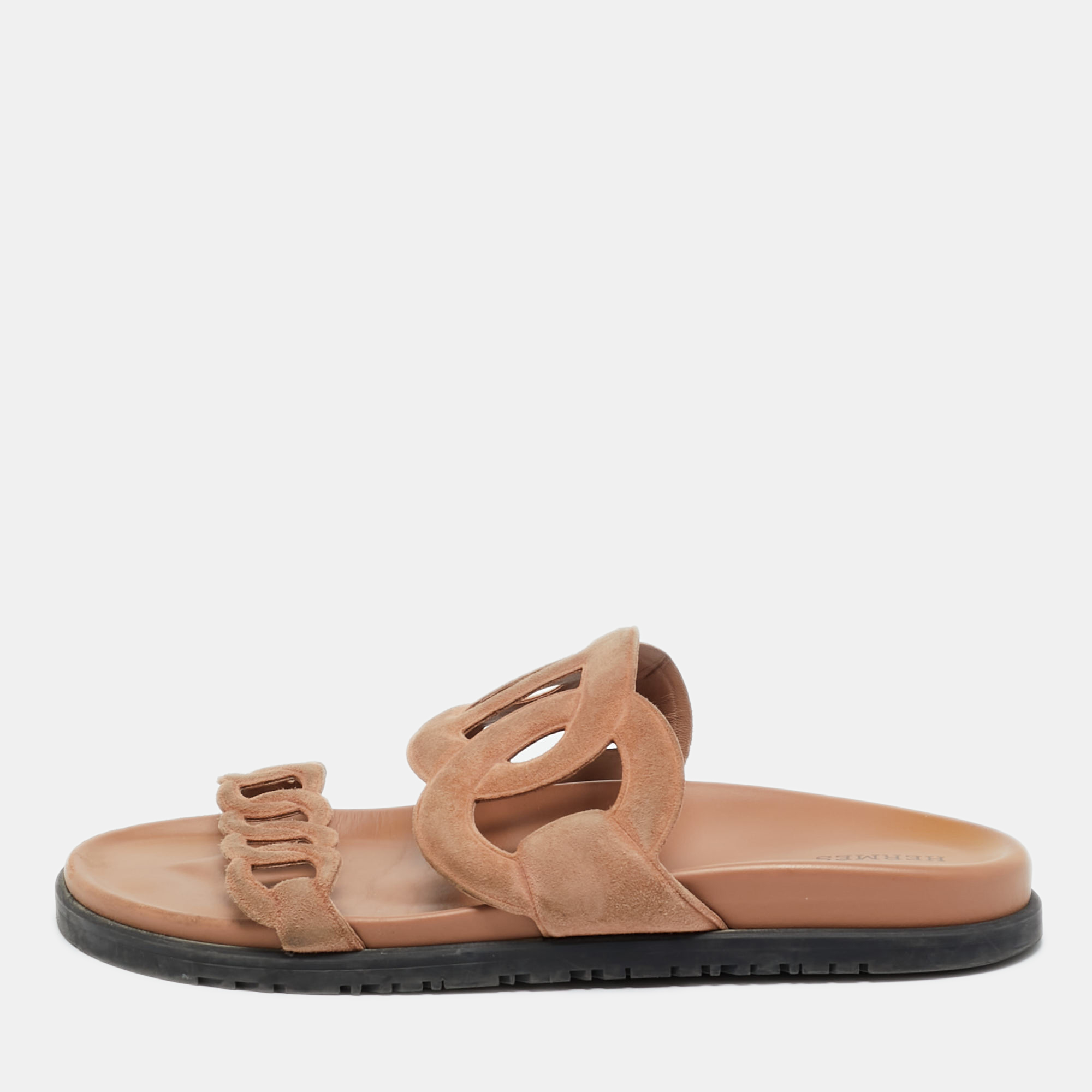 Pre-owned Hermes Beige Suede Extra Flat Sandals Size 40