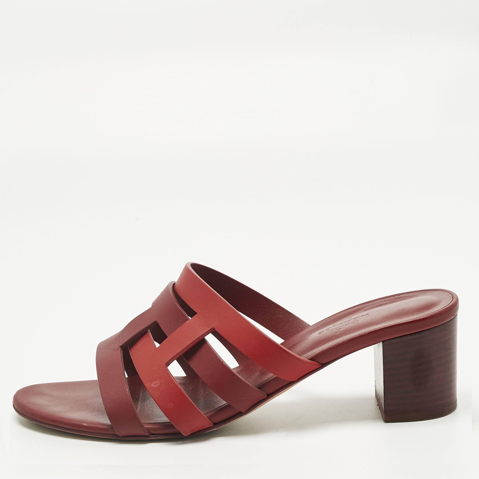 Pre-owned Hermes Red/burgundy Leather Amika Slide Sandals Size 40