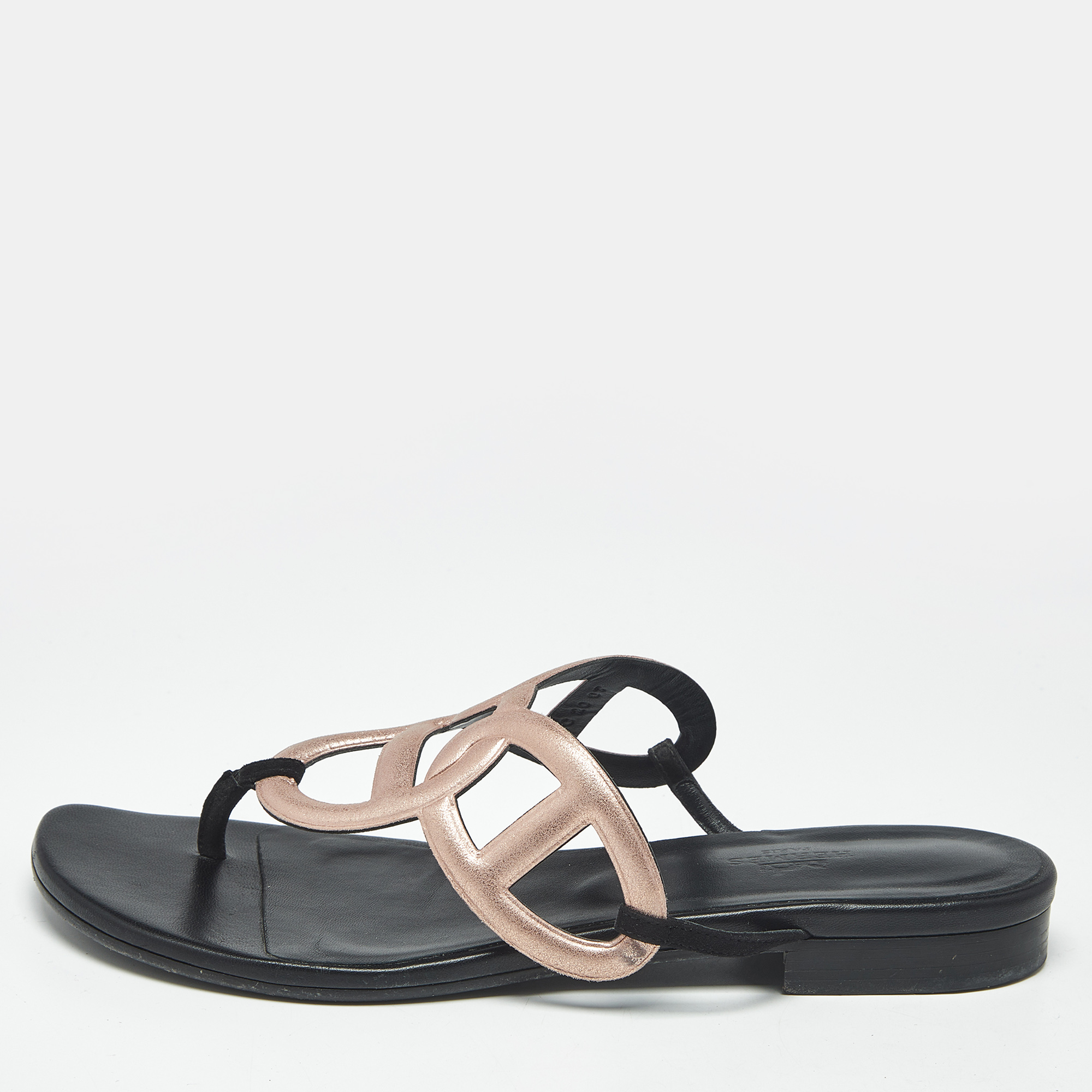 Pre-owned Hermes Metallic Pink Suede Beach Flat Slides Size 38
