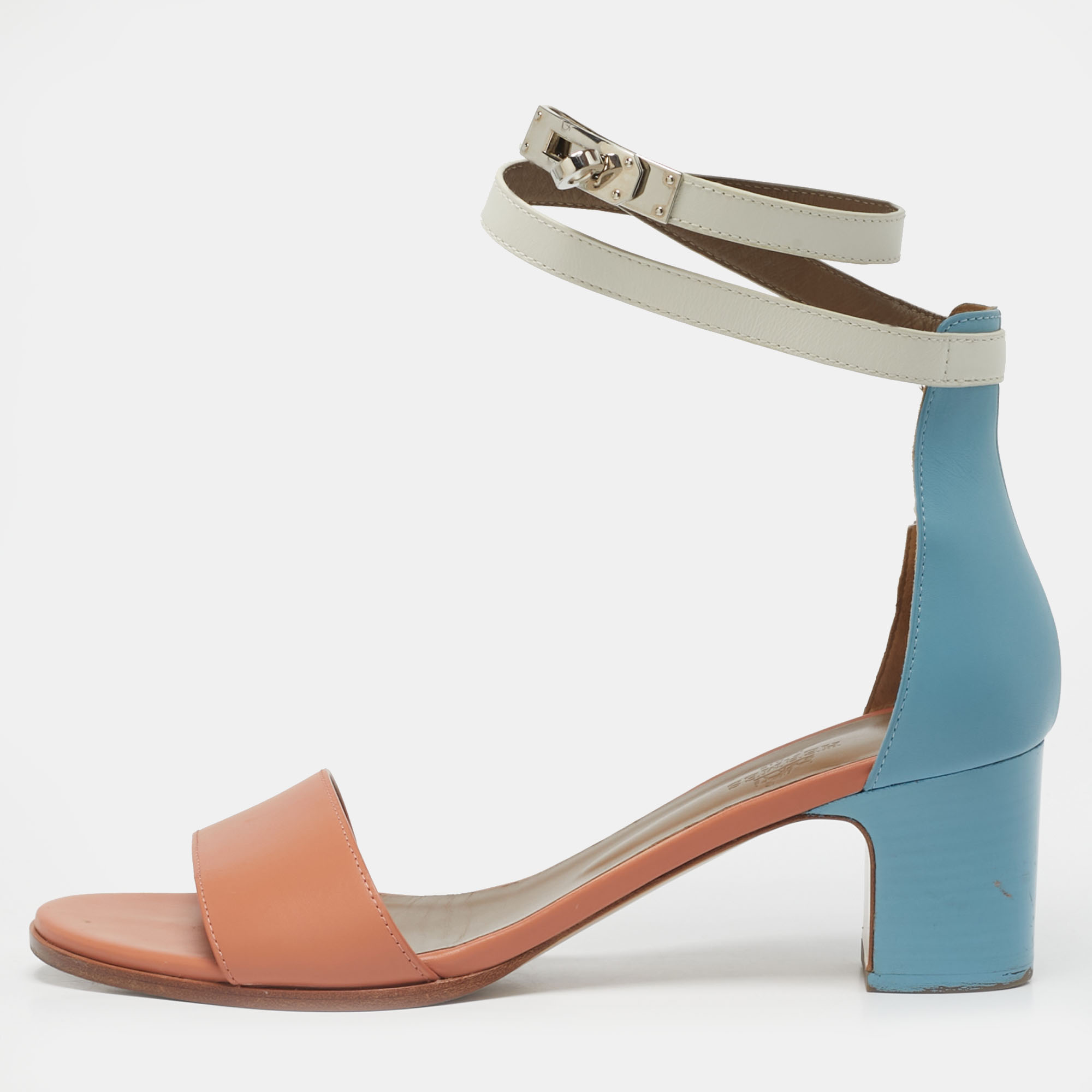 Pre-owned Hermes Orange Leather Open Toe Ankle Strap Sandals Size 40