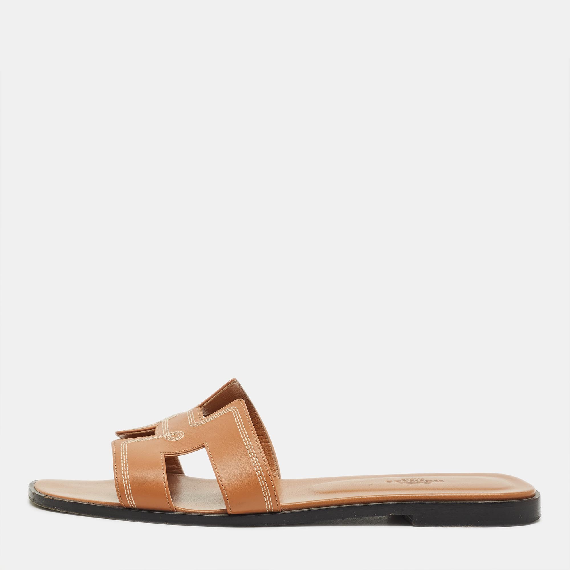 

Hermes Brown Leather Oran Flat Sandals Size