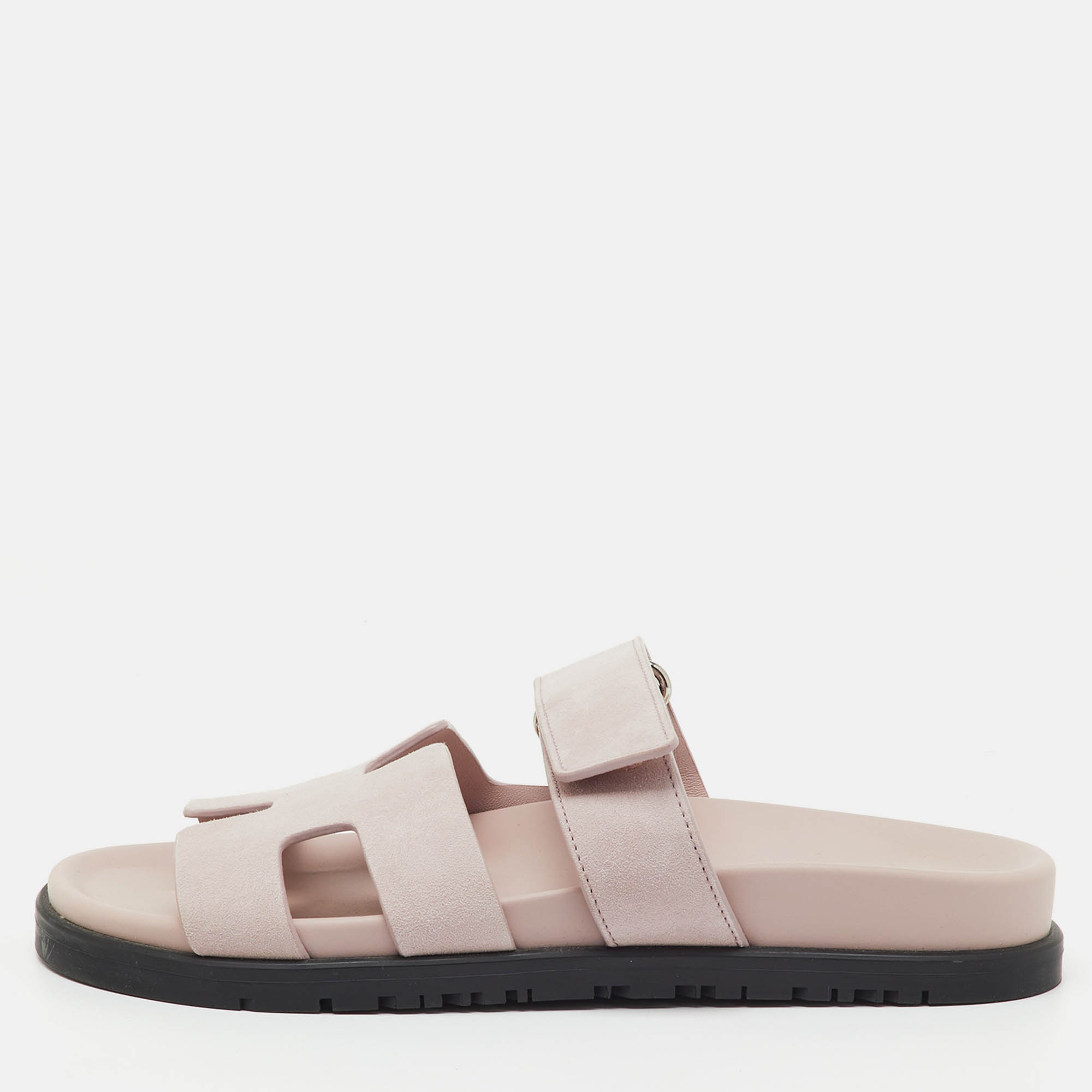 

Hermes Pastel Pink Suede Chypre Sandals Size