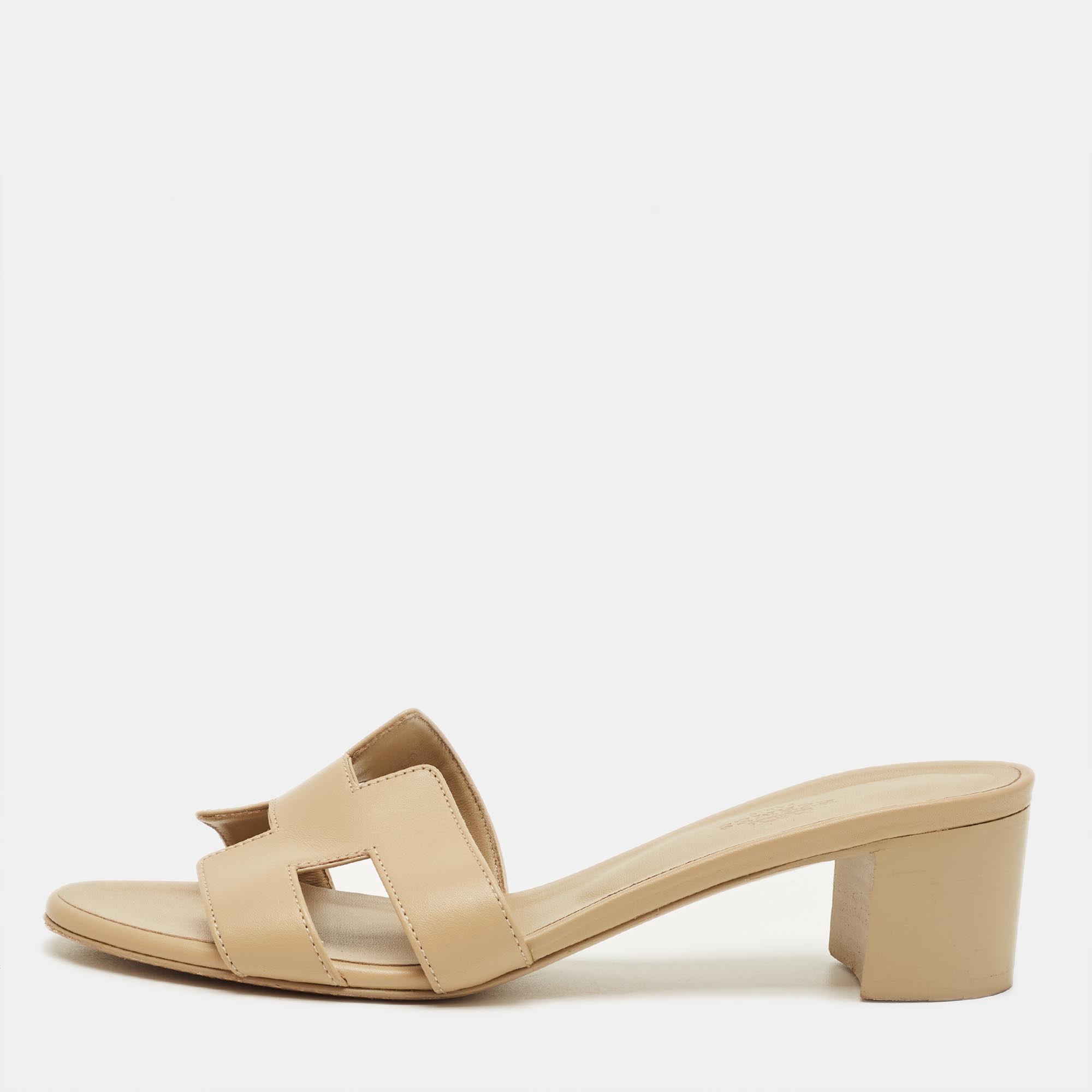 

Hermes Beige Leather Oasis Slide Sandals Size