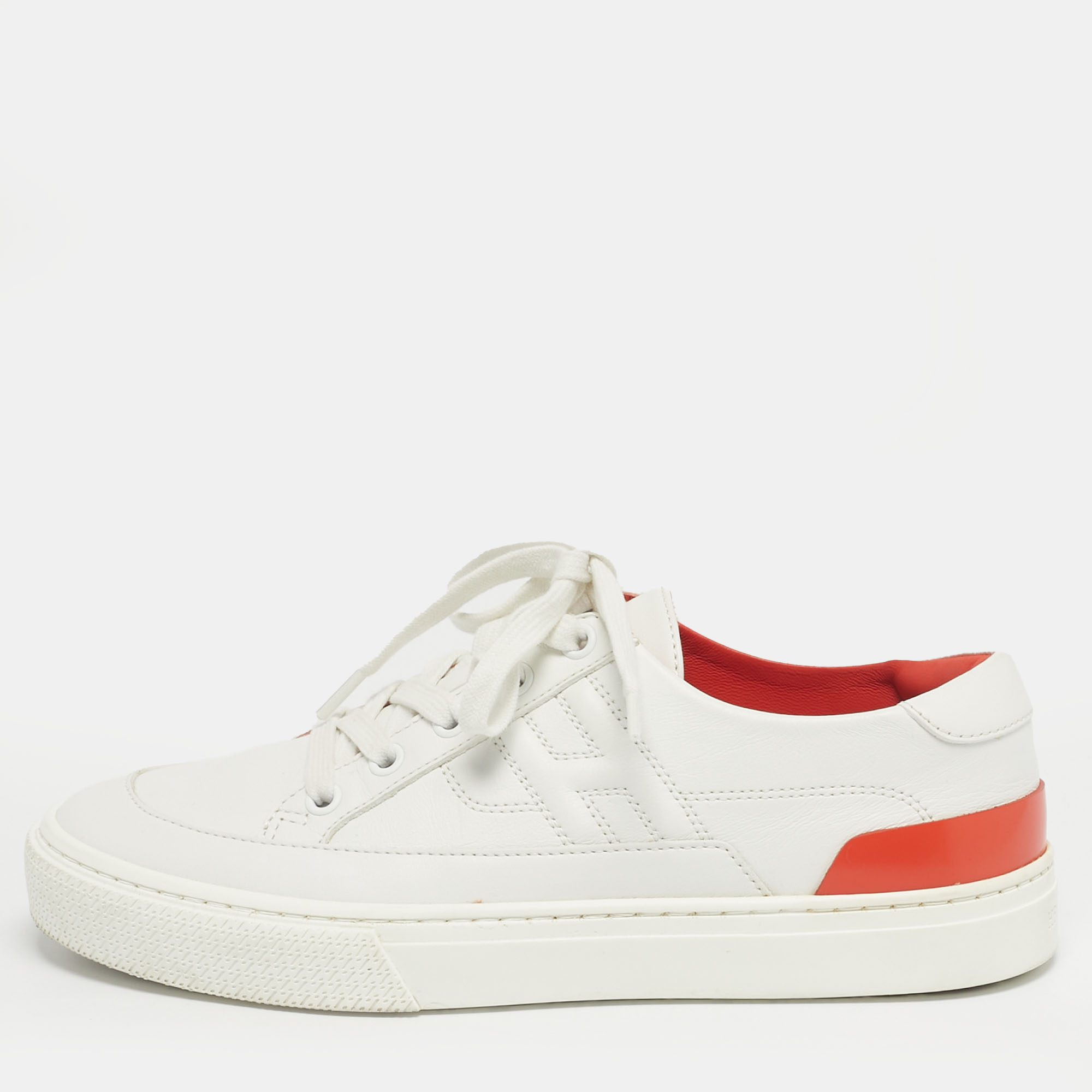 Click to view more detailed imagery on our partner's website Pre-owned Hermes White Leather Deep Low Top Sneakers Size 37.5