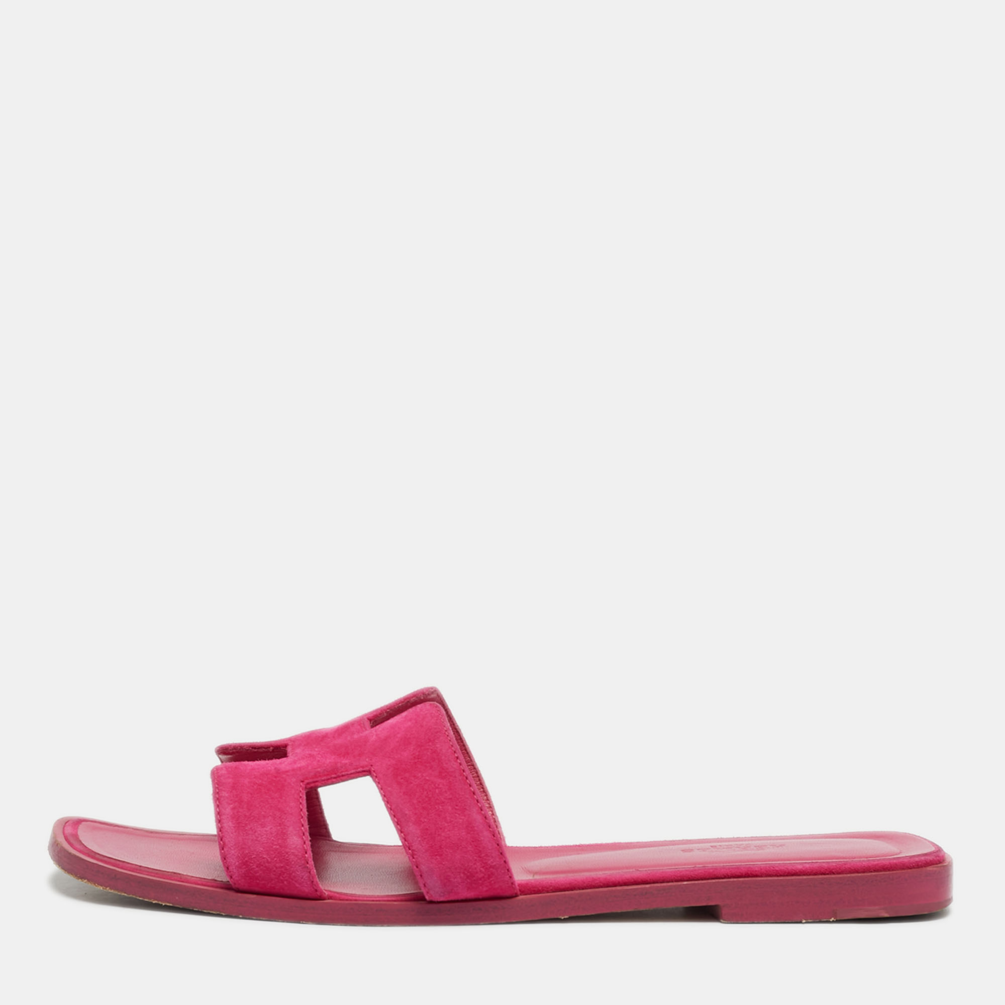 

Hermes Pink Suede Oran Flat Slide Sandals Size