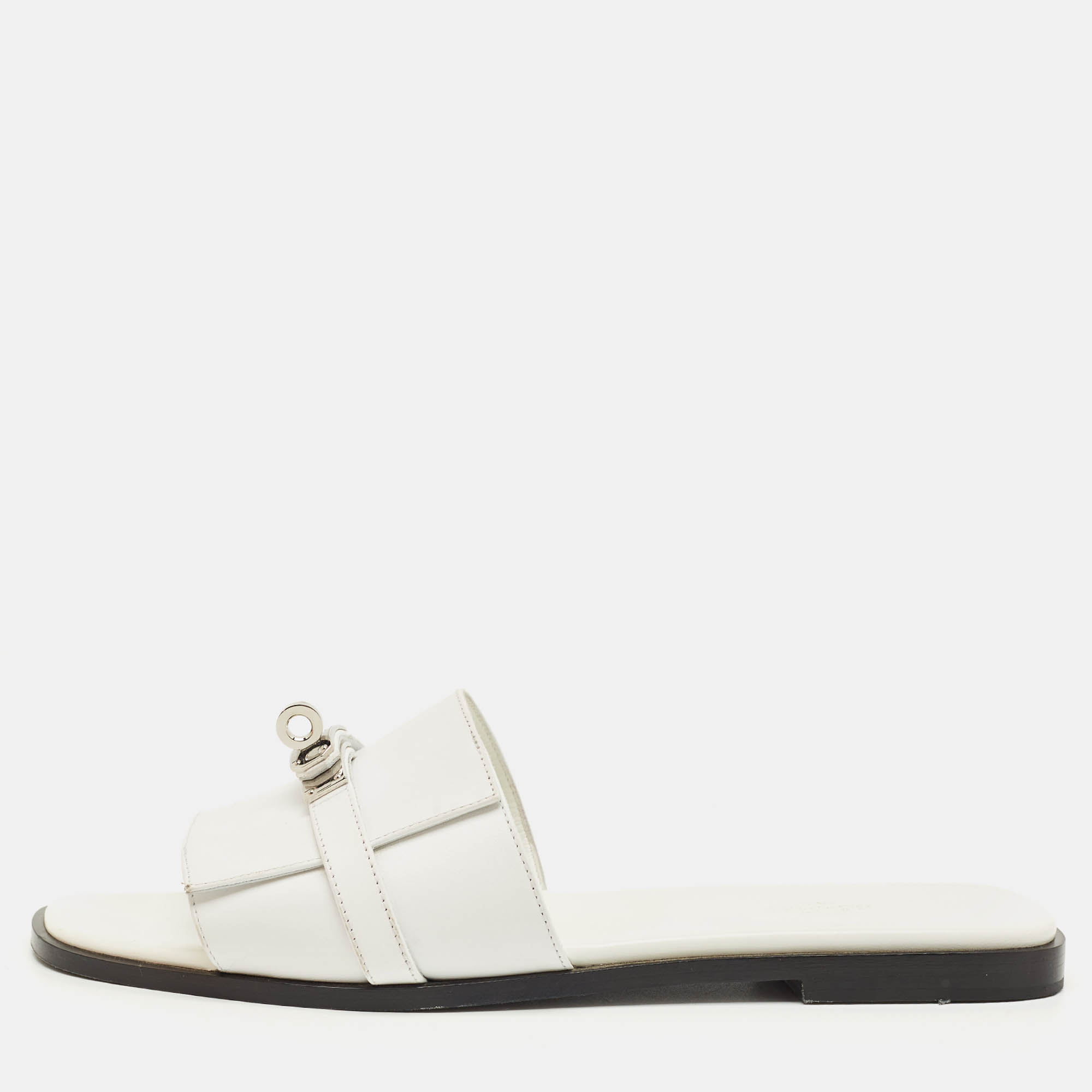 HERMES Pre-owned White Leather Giulia Flat Slides Size 41