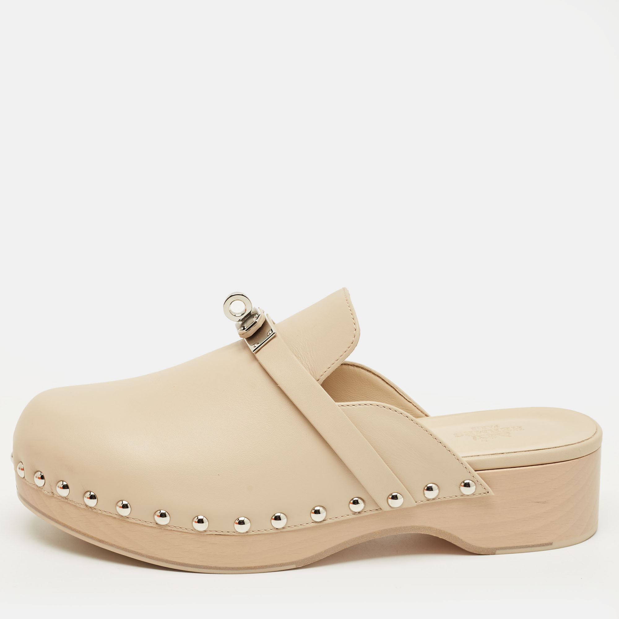 

Hermes Beige Leather Carlotta Clogs Size