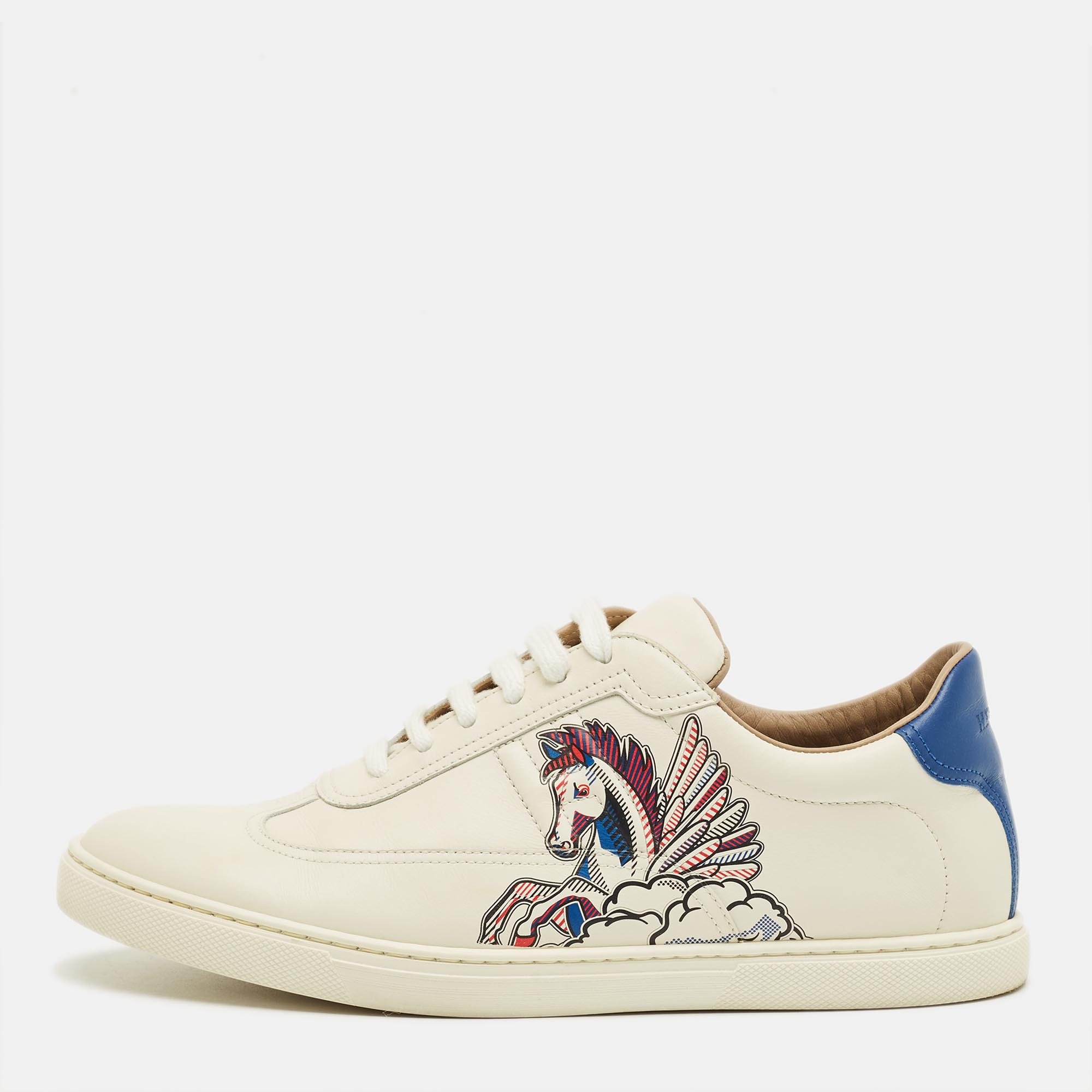 Click to view more detailed imagery on our partner's website Pre-owned Hermes Hermès White/blue Leather Quicker Lace Up Sneakers Size 41