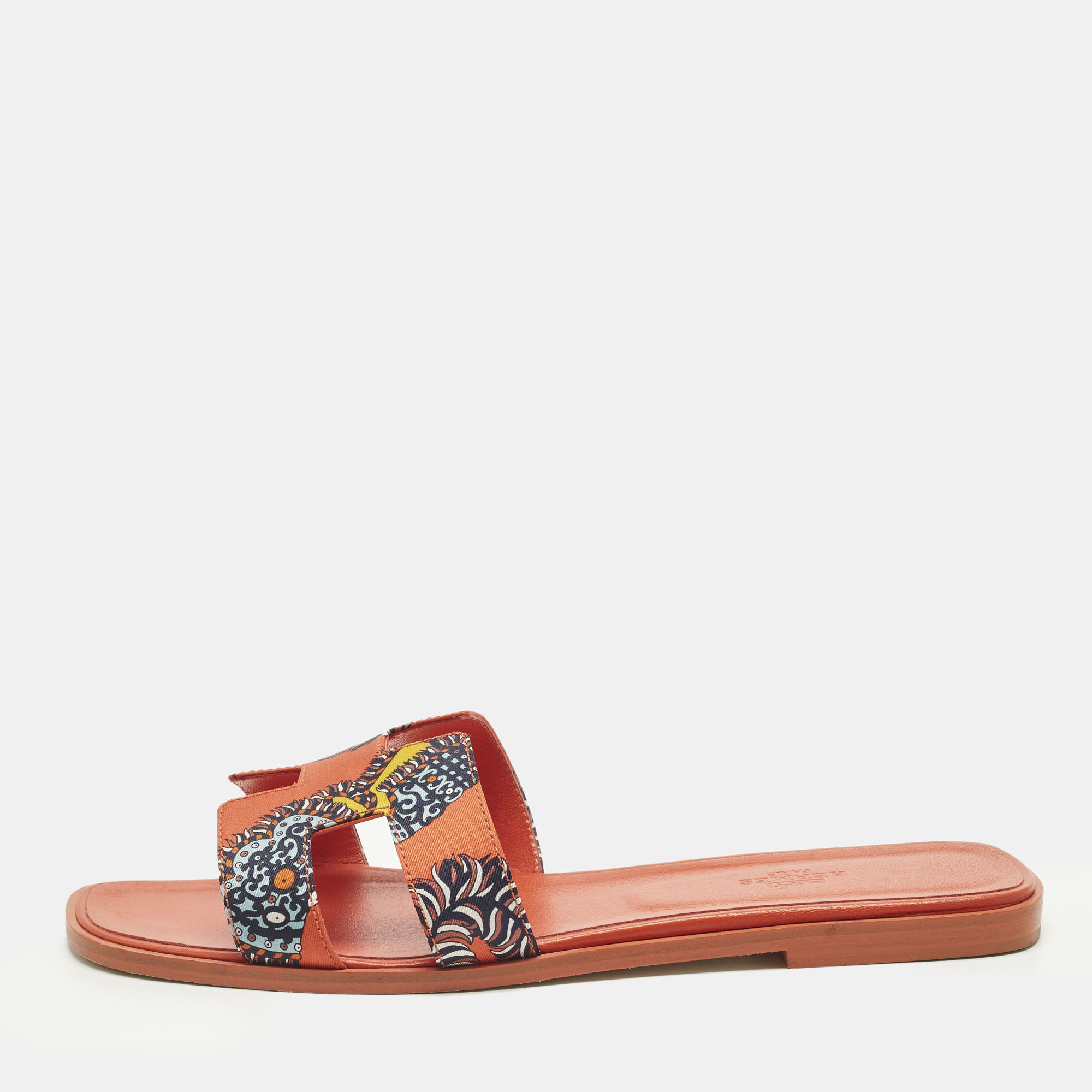 

Hermes Oran Size  Orange Canvas and Leather Slide Sandals