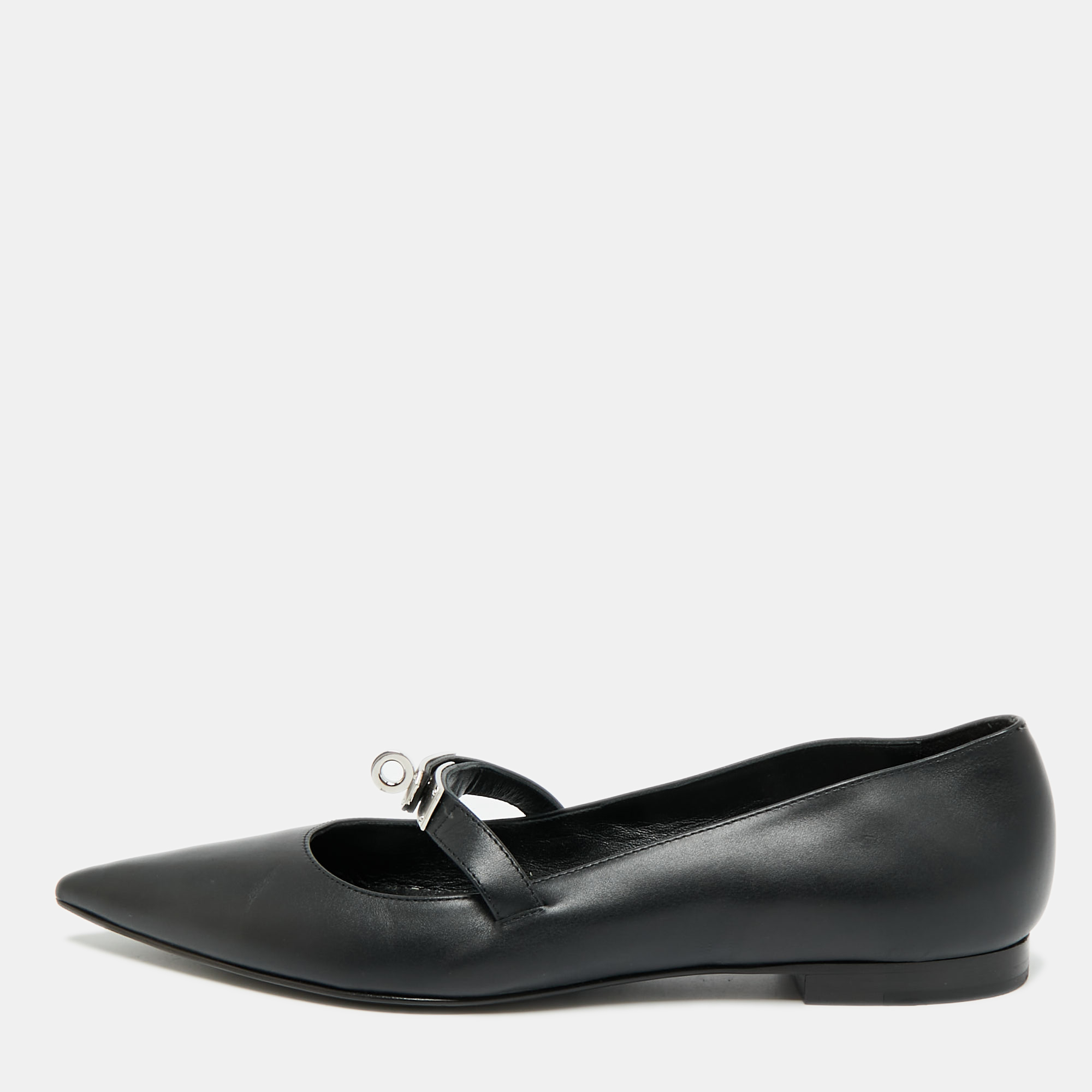 Pre-owned Hermes Kelly Size 37.5 Black Leather Ballet Flats