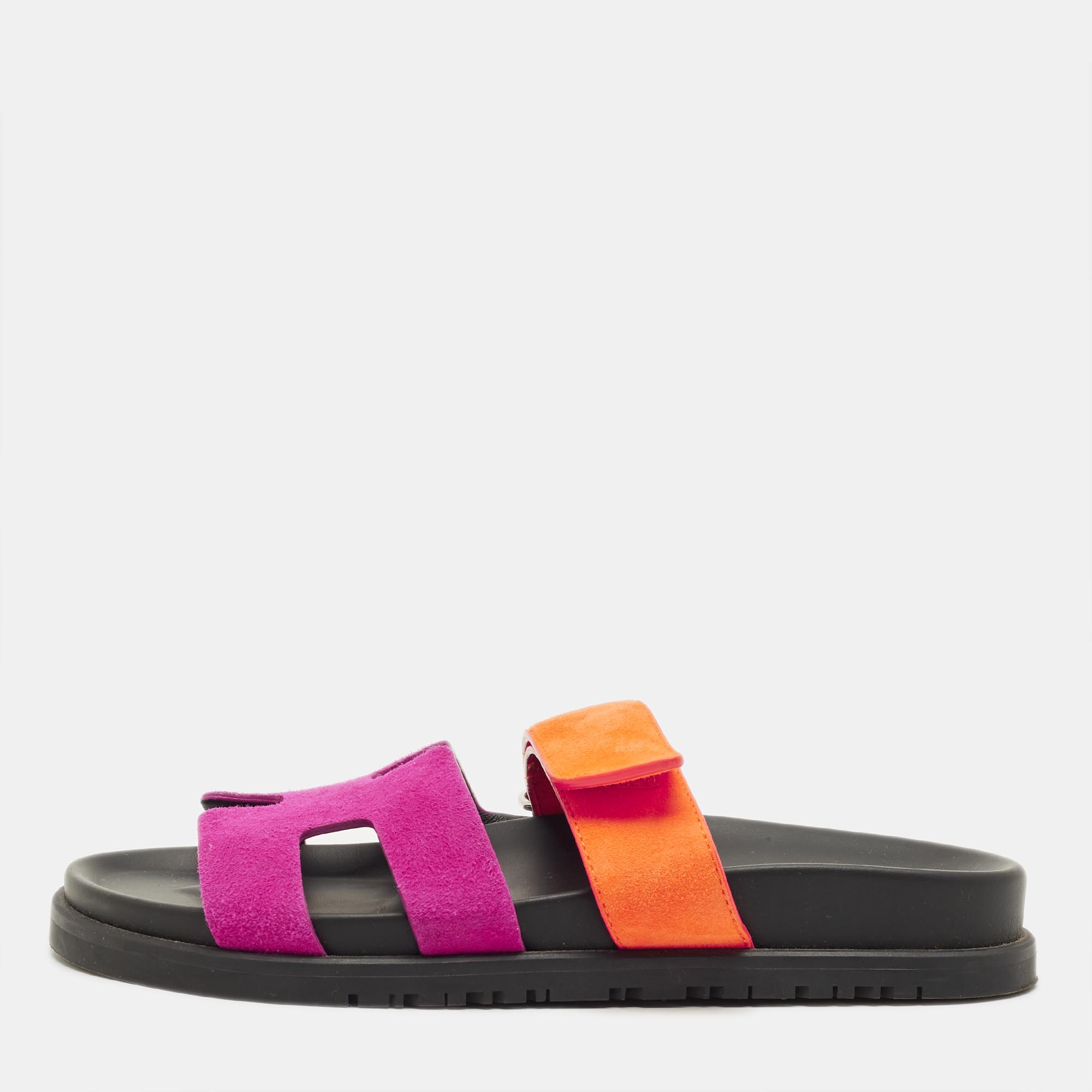 

Hermes Chypre Size  Purple/Orange Suede Flat Sandals