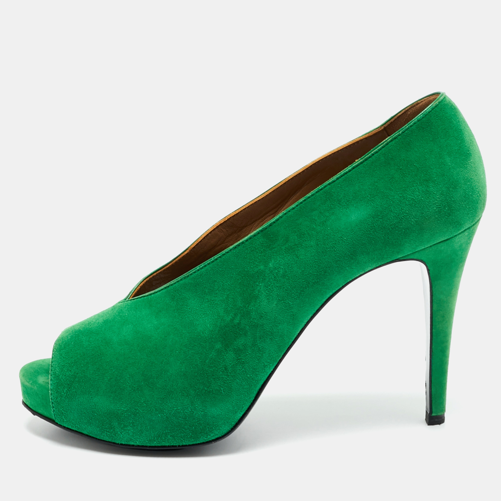 Pre-owned Hermes Bamboo Size 40 Green Suede Peep Toe Pumps